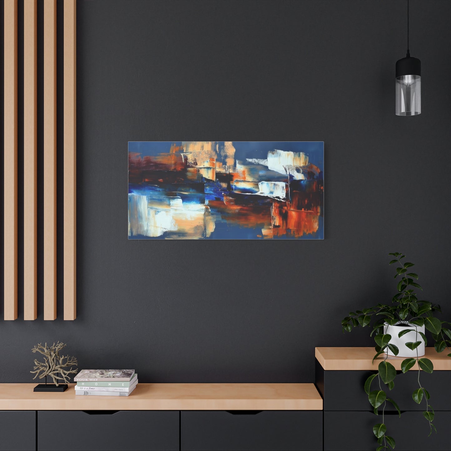 Abstract Blue & Orange Canvas Wall Art — Modern Matte Stretched Canvas