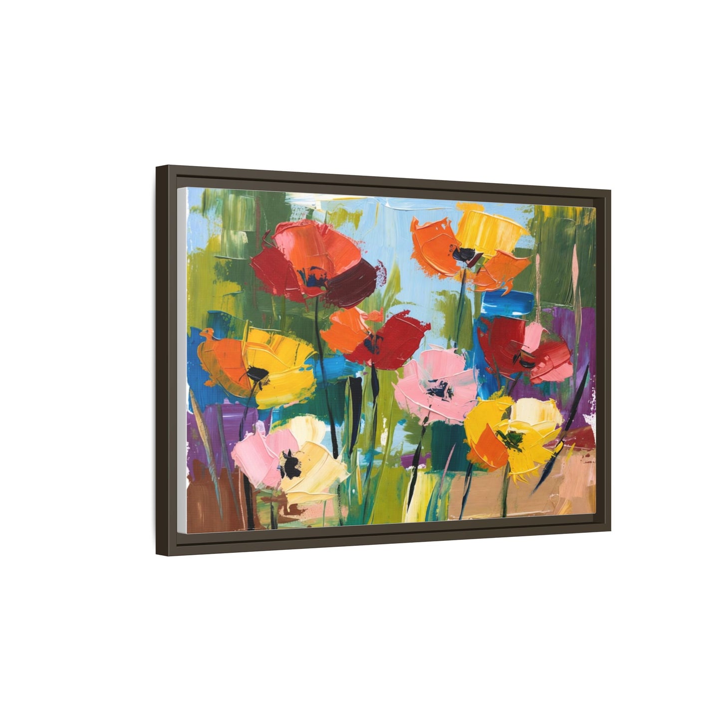 Framed Floral Canvas Print — Colorful Abstract Poppy Artwork