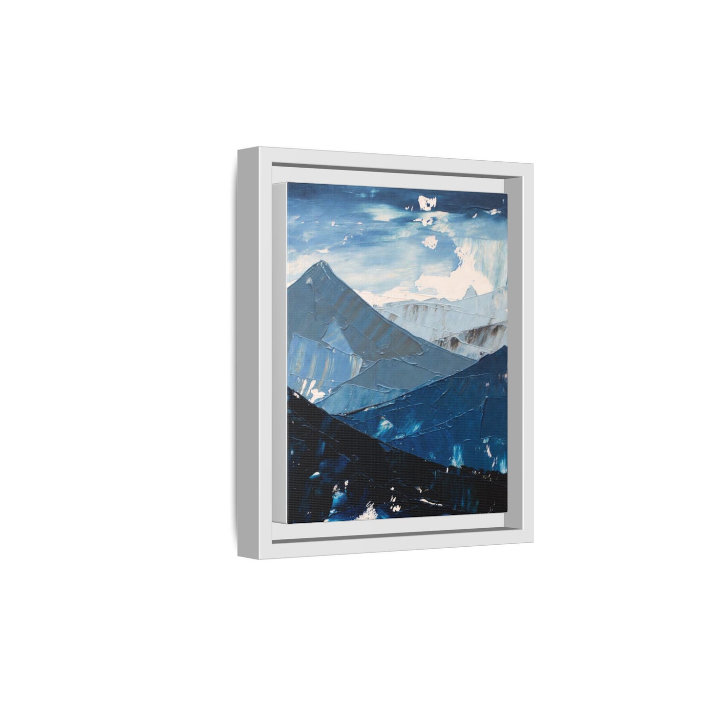 Blue Mountain Landscape Matte Canvas Framed | Abstract Mountain Wall Art