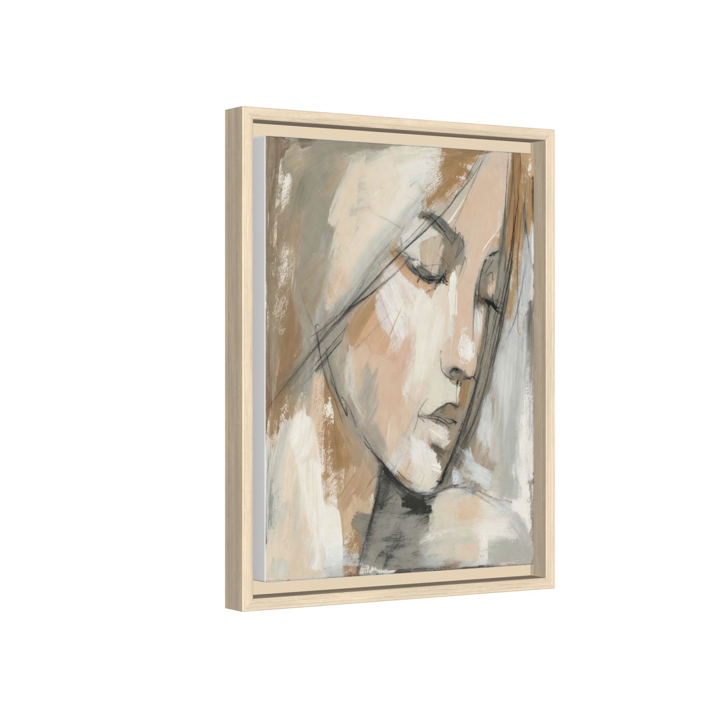 Framed Matte Canvas Art — Serene Abstract Portrait in Neutrals