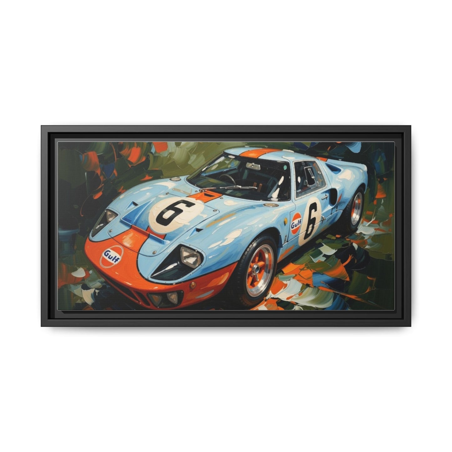 Gulf Racing GT40 Matte Framed Canvas — Vintage Sports Car Wall Art