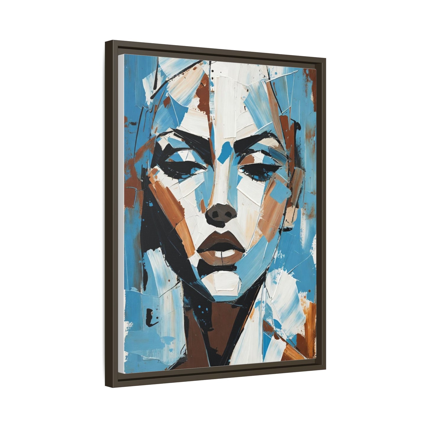 Abstract Blue Face Matte Canvas Wall Art — Framed Modern Portrait Print