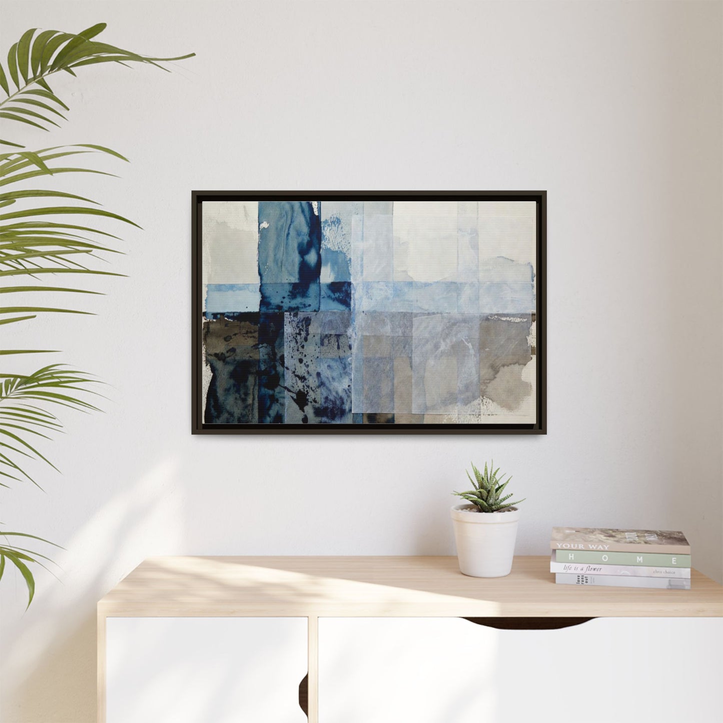Abstract Coastal Blue Framed Canvas Art