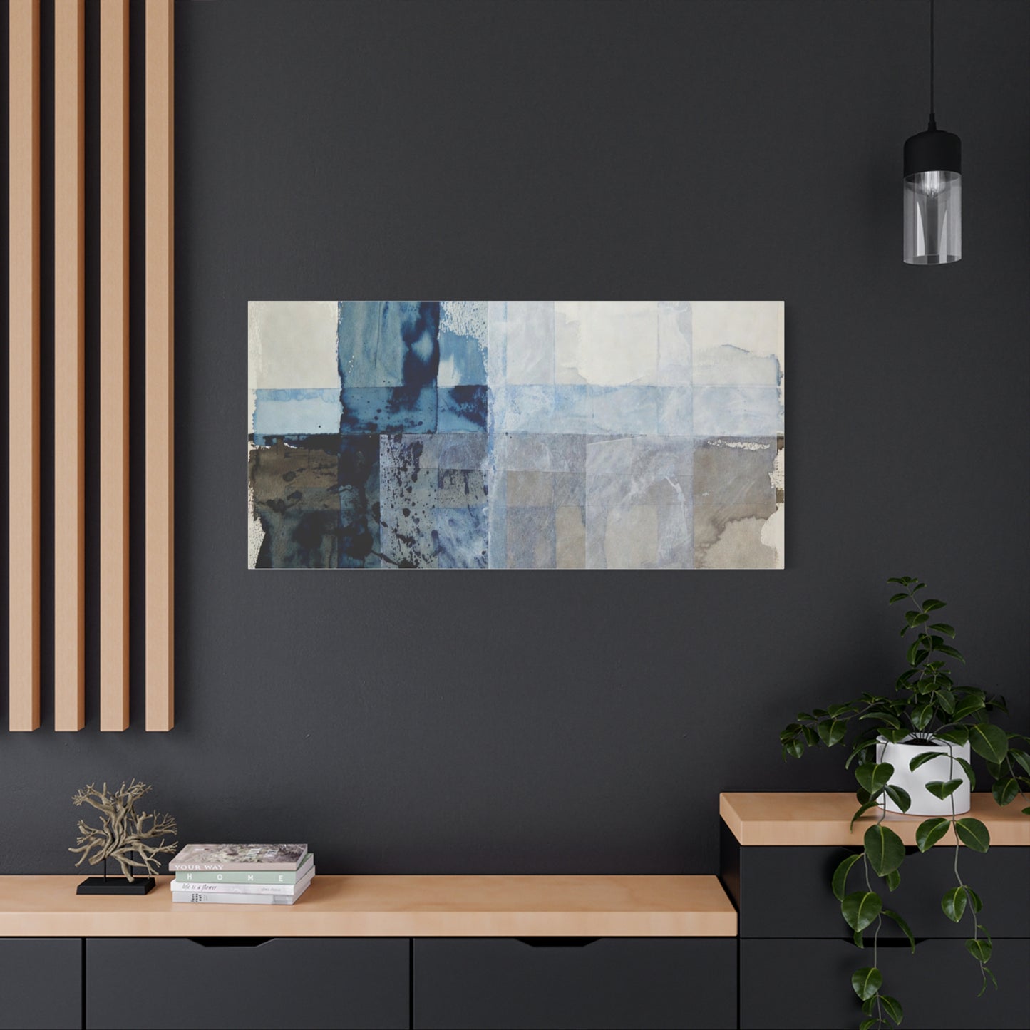 Abstract Blue Geometric Canvas Art — Stretched Matte Wall Decor
