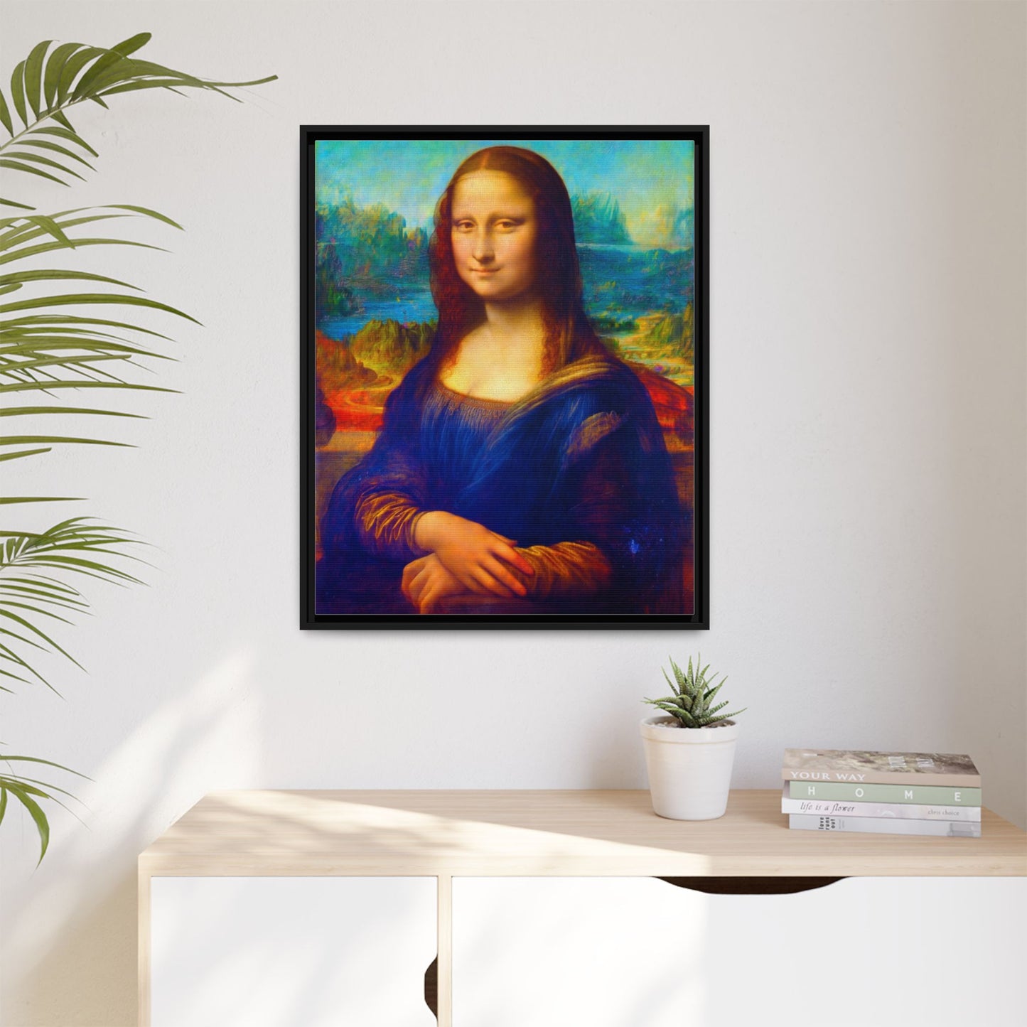 Framed Matte Canvas Print — Colorful Mona Lisa Wall Art