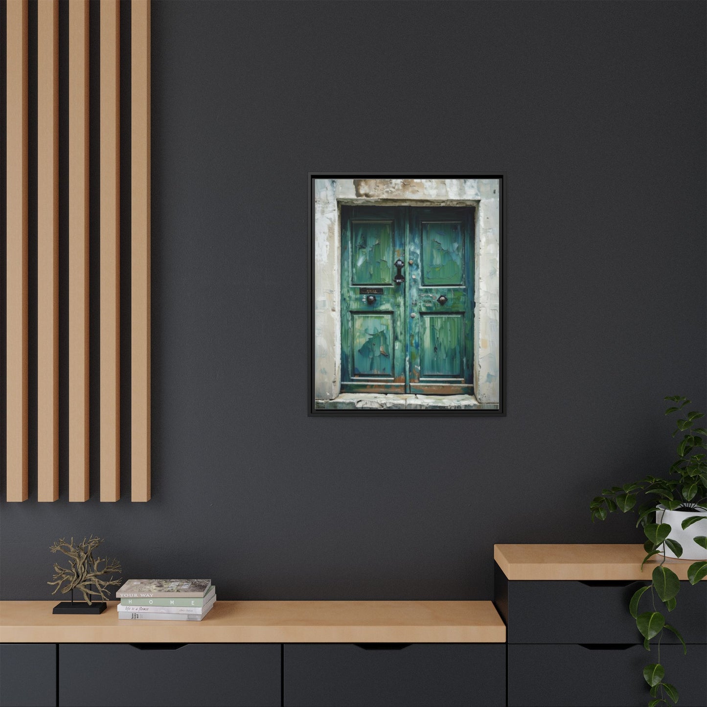 Framed Matte Canvas Art — Weathered Green Door Wall Print