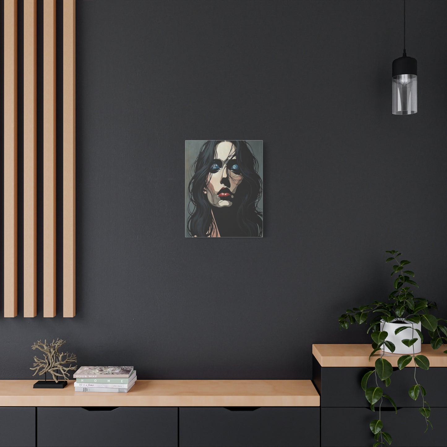 Dark Glam Portrait Canvas Art — Moody Woman Face Matte Stretched Wall Decor