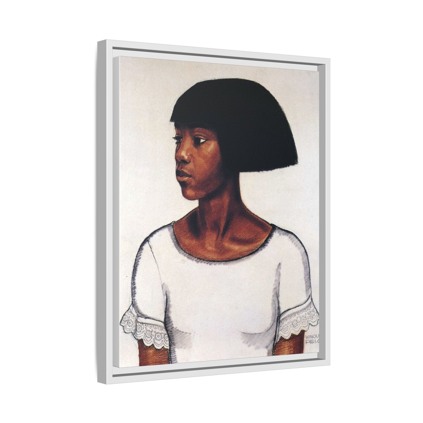 Portrait of a Young Woman by Winold Reiss Framed Matte Canvas Portrait