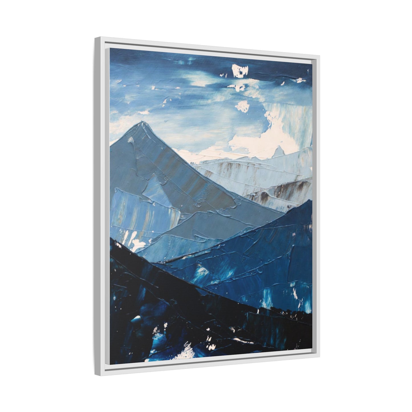 Blue Mountain Landscape Matte Canvas Framed | Abstract Mountain Wall Art