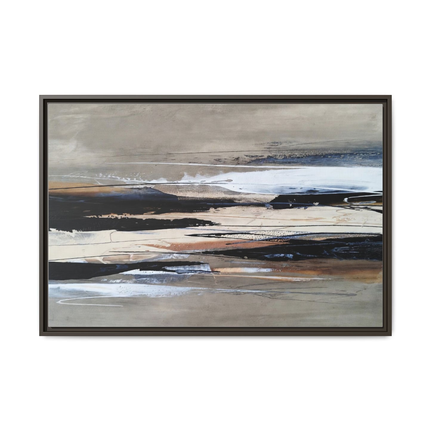 Abstract Seascape Matte Canvas Framed Wall Art — Neutral Coastal Landscape