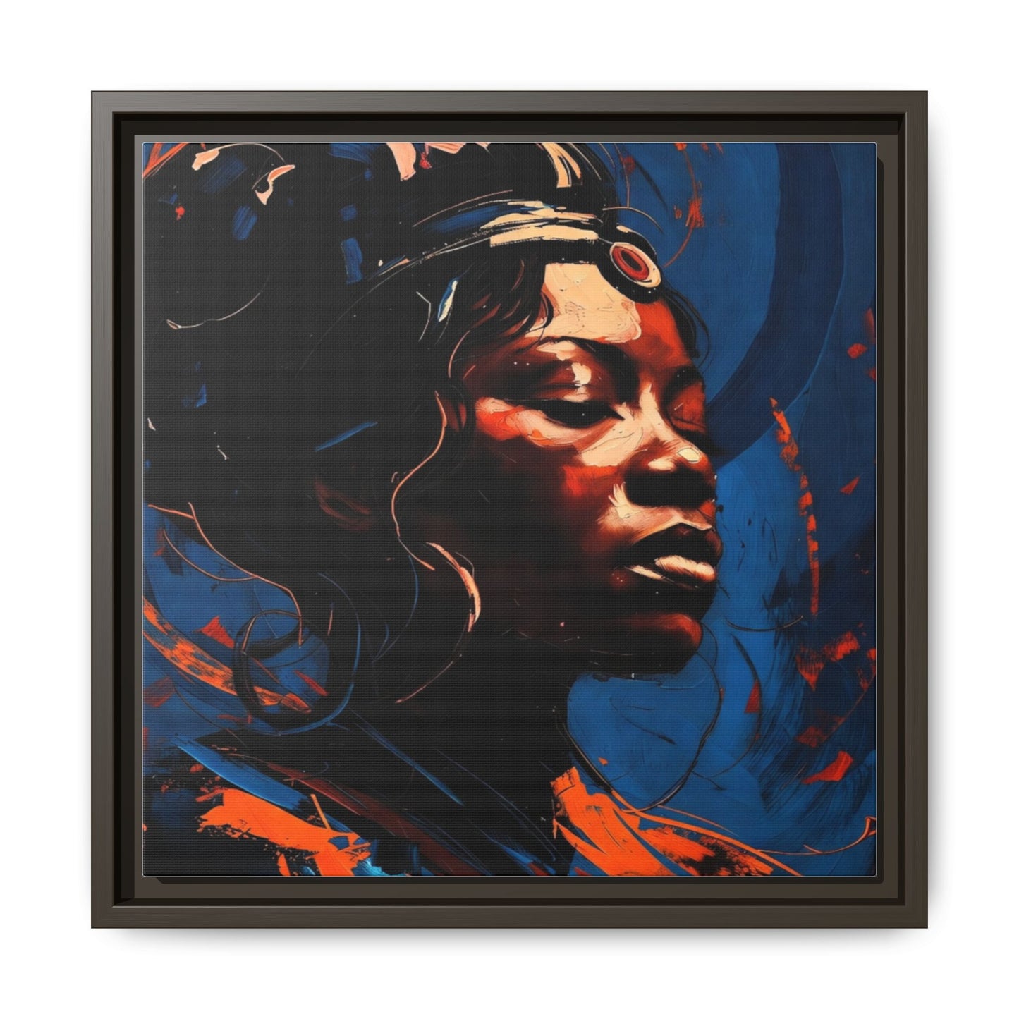 Framed Matte Canvas Art - Vibrant Portrait of a Black Woman (Multi-Color)