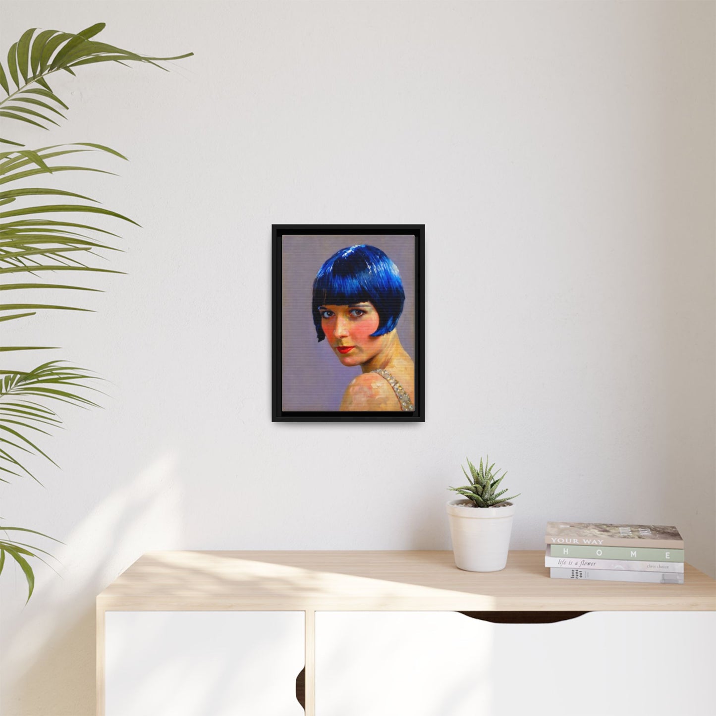 Framed Matte Canvas Art Print — Vintage Portrait with Blue Bob