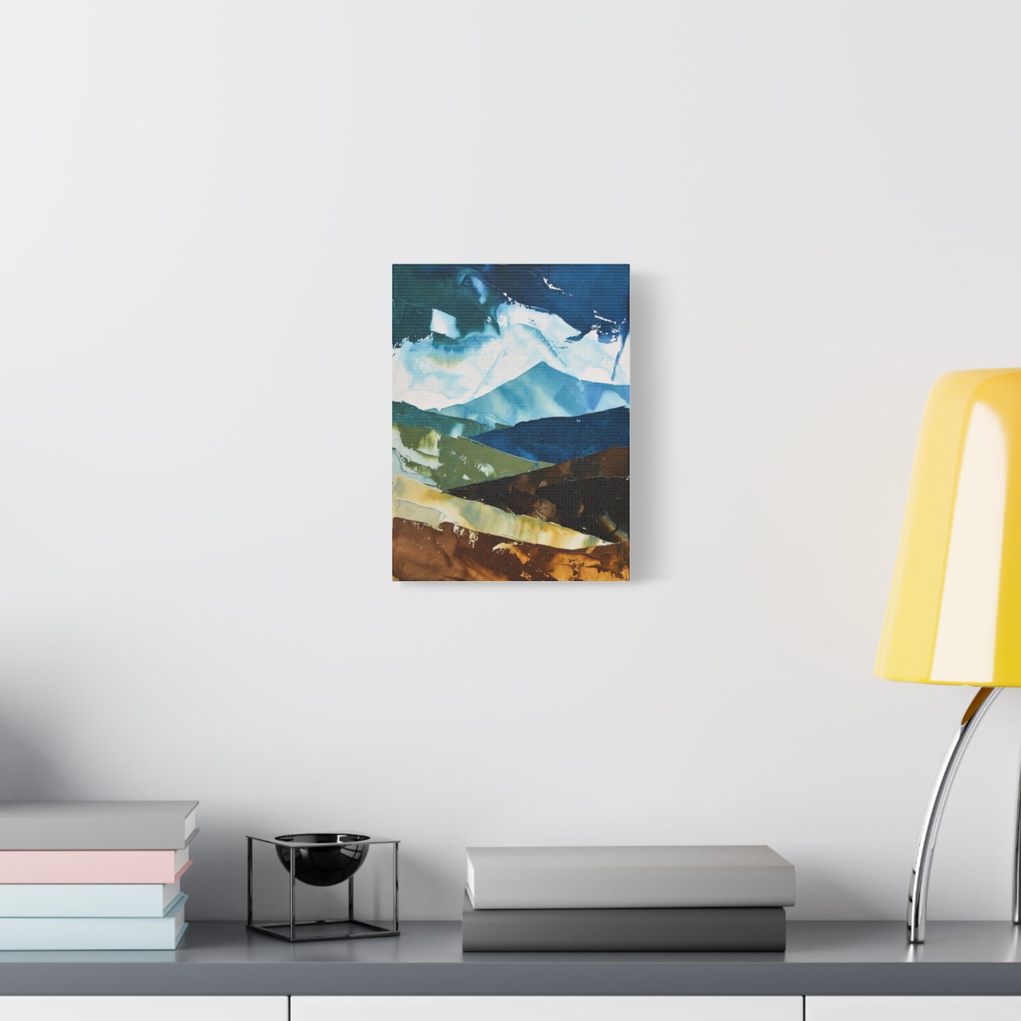 Abstract Mountain Landscape Matte Canvas Wall Art — Blue & Earth Tone Stretched Canvas