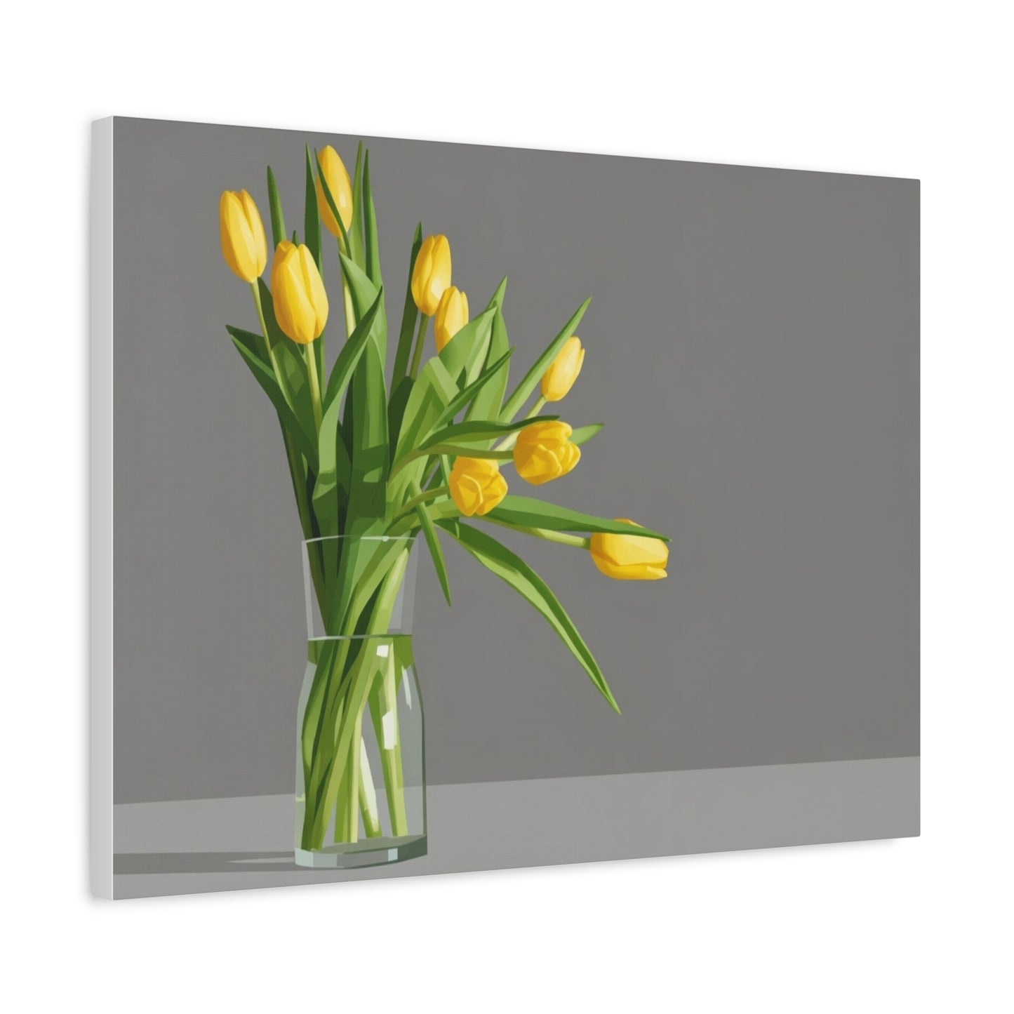Yellow Tulips in Glass Vase — Matte Stretched Canvas Wall Art