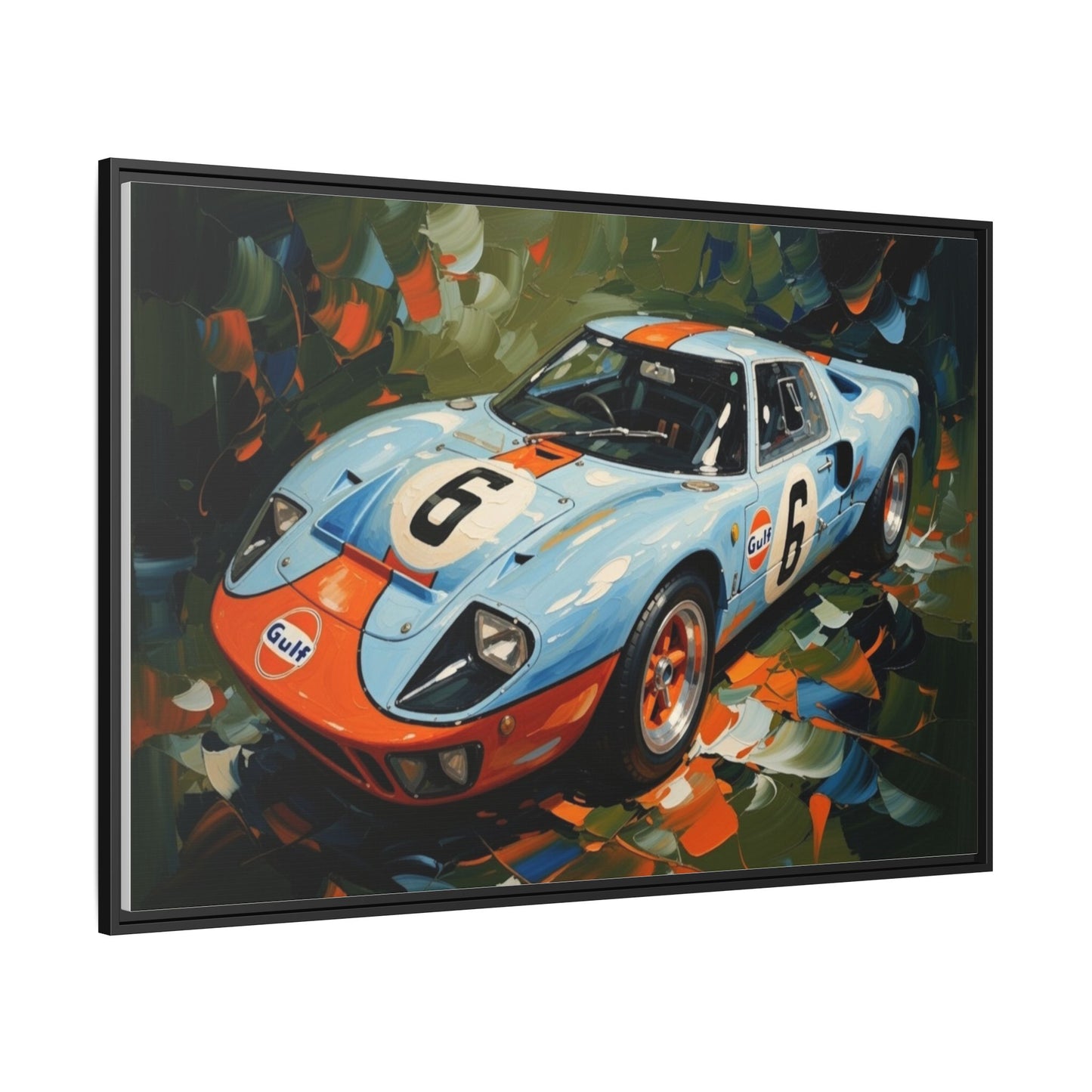 Gulf Racing GT40 Matte Framed Canvas — Vintage Sports Car Wall Art