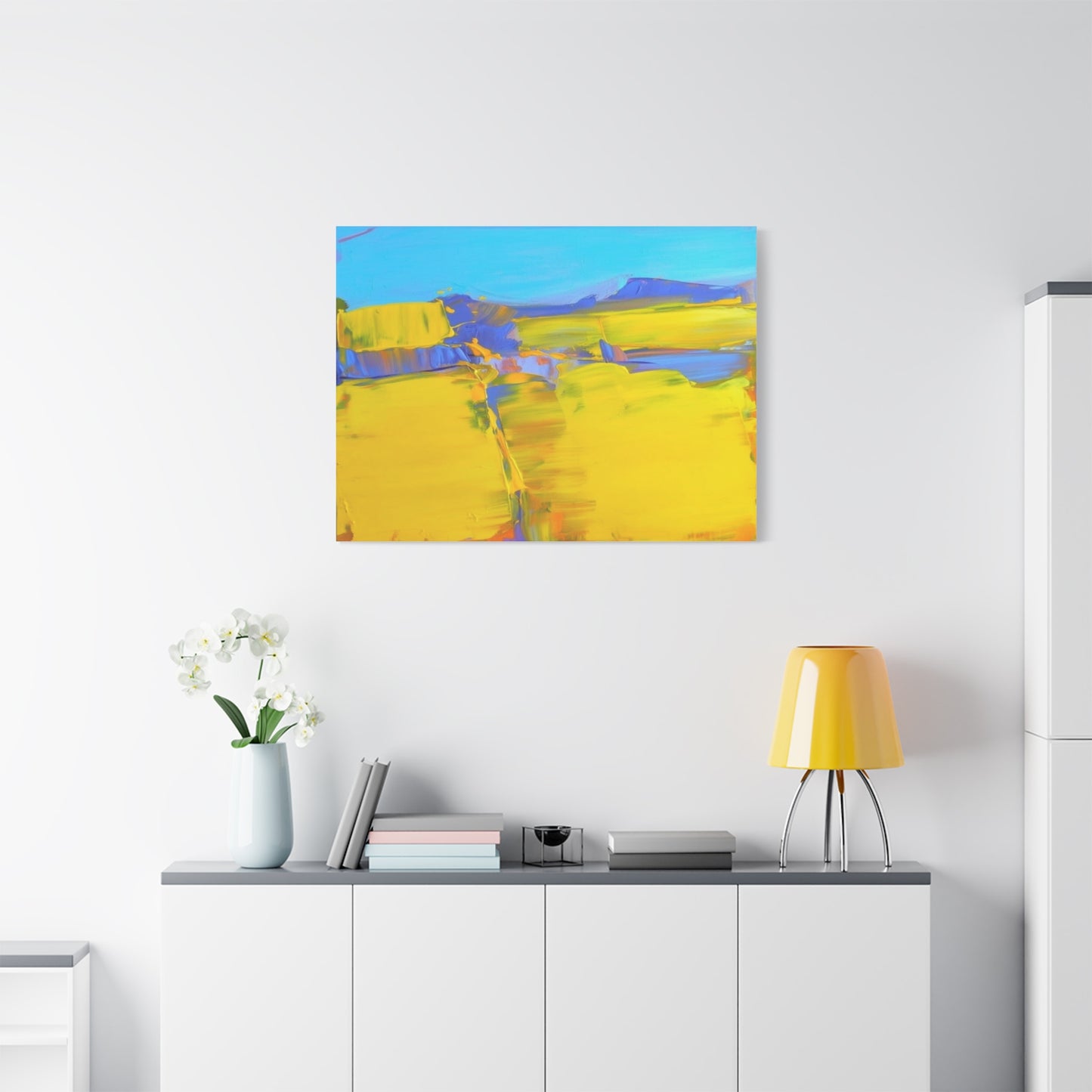 Abstract Yellow Field Canvas Wall Art  Vibrant Landscape Matte Stretched Canvas 1.25"