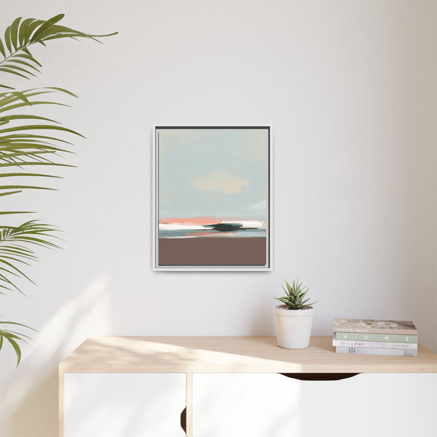 Framed Matte Canvas Print — Soft Coastal Abstract Landscape