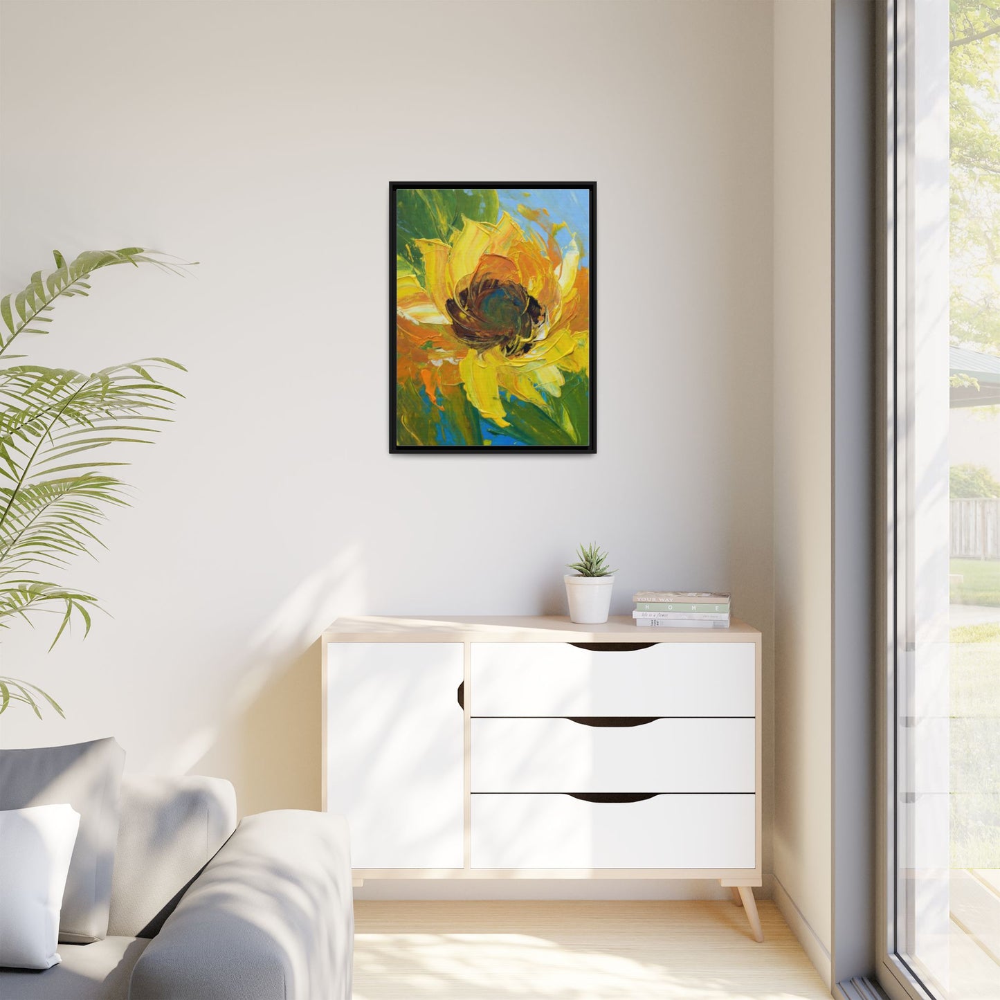 Framed Sunflower Abstract Matte Canvas Print