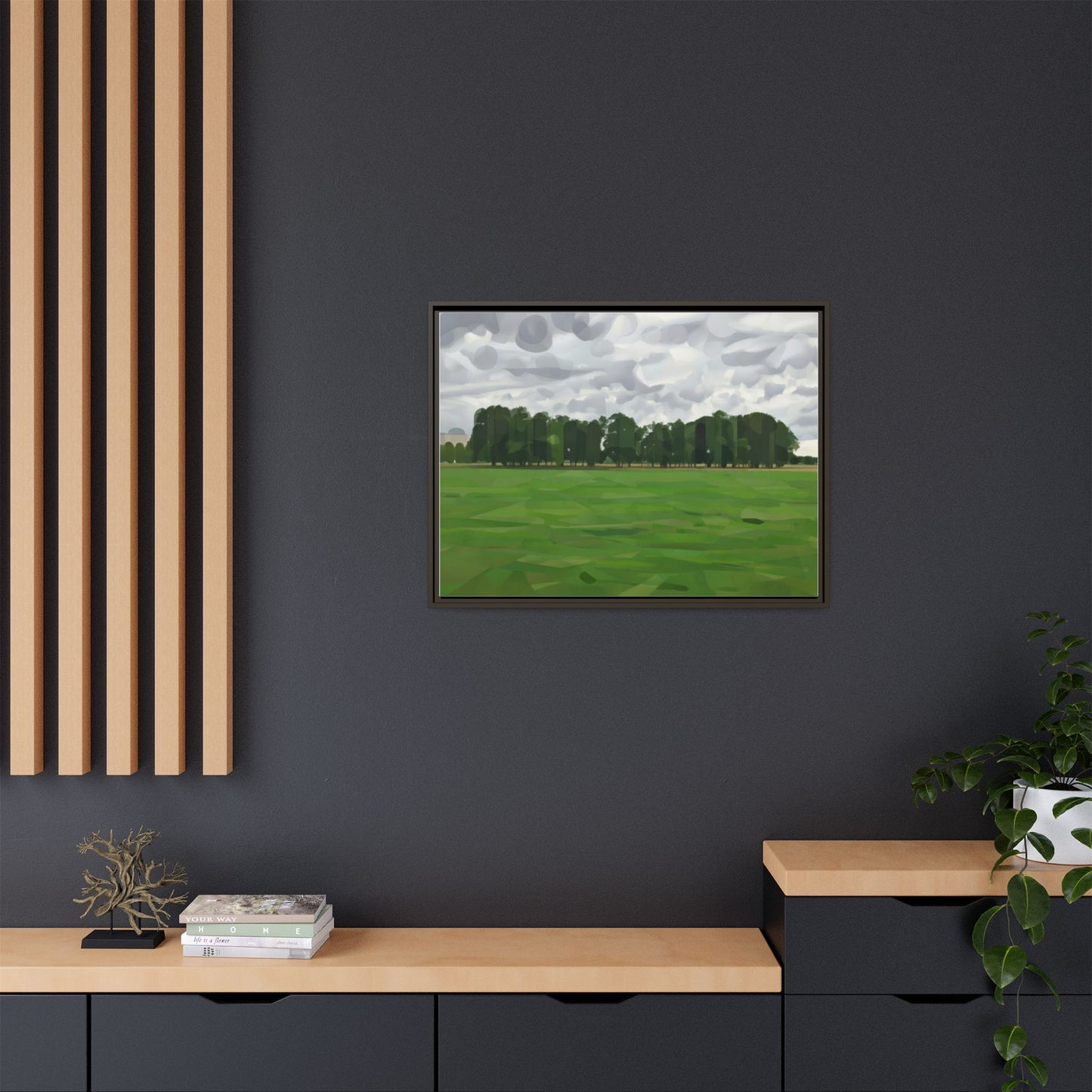 Framed Matte Canvas Print — Minimalist Green Landscape Art