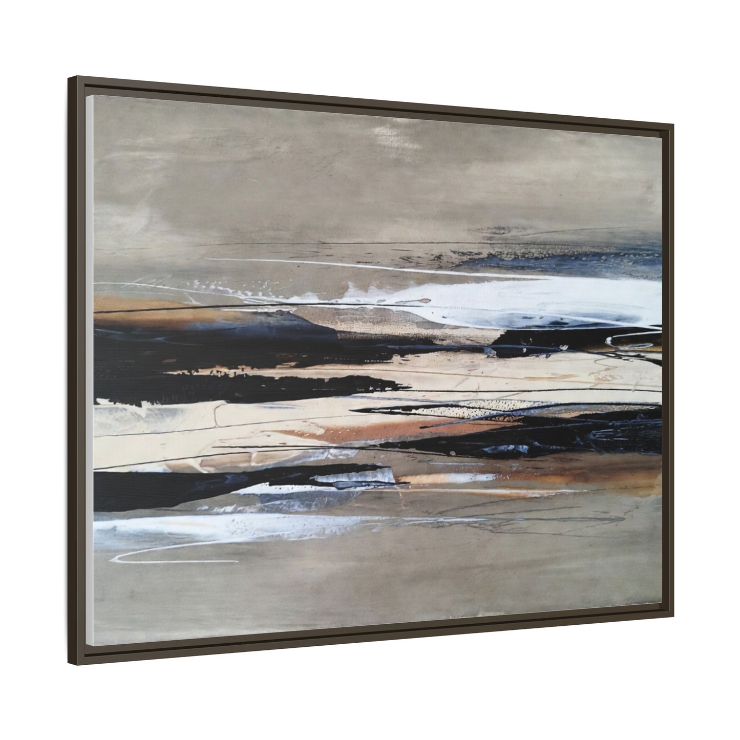 Abstract Seascape Matte Canvas Framed Wall Art — Neutral Coastal Landscape