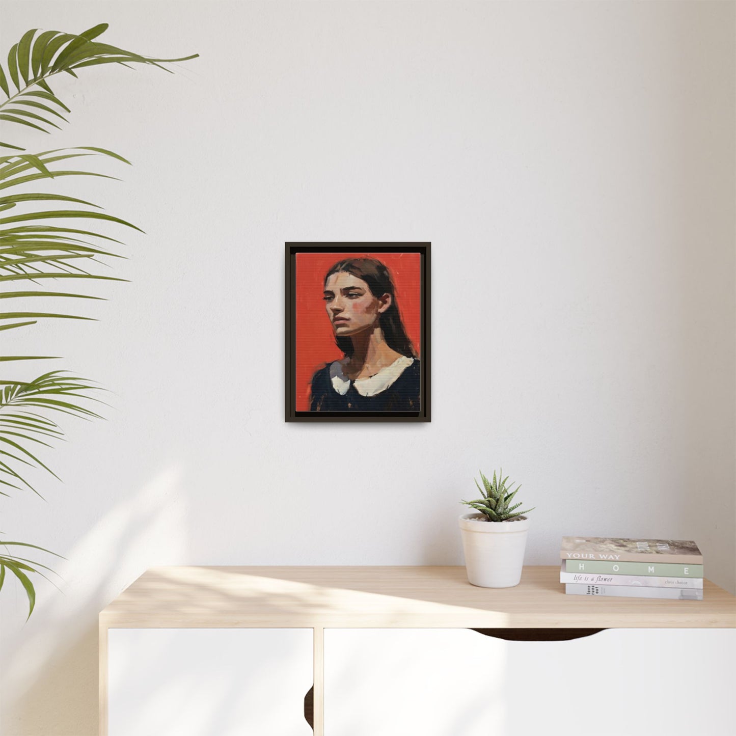 Framed Matte Canvas Portrait Print — Moody Red Figurative Art