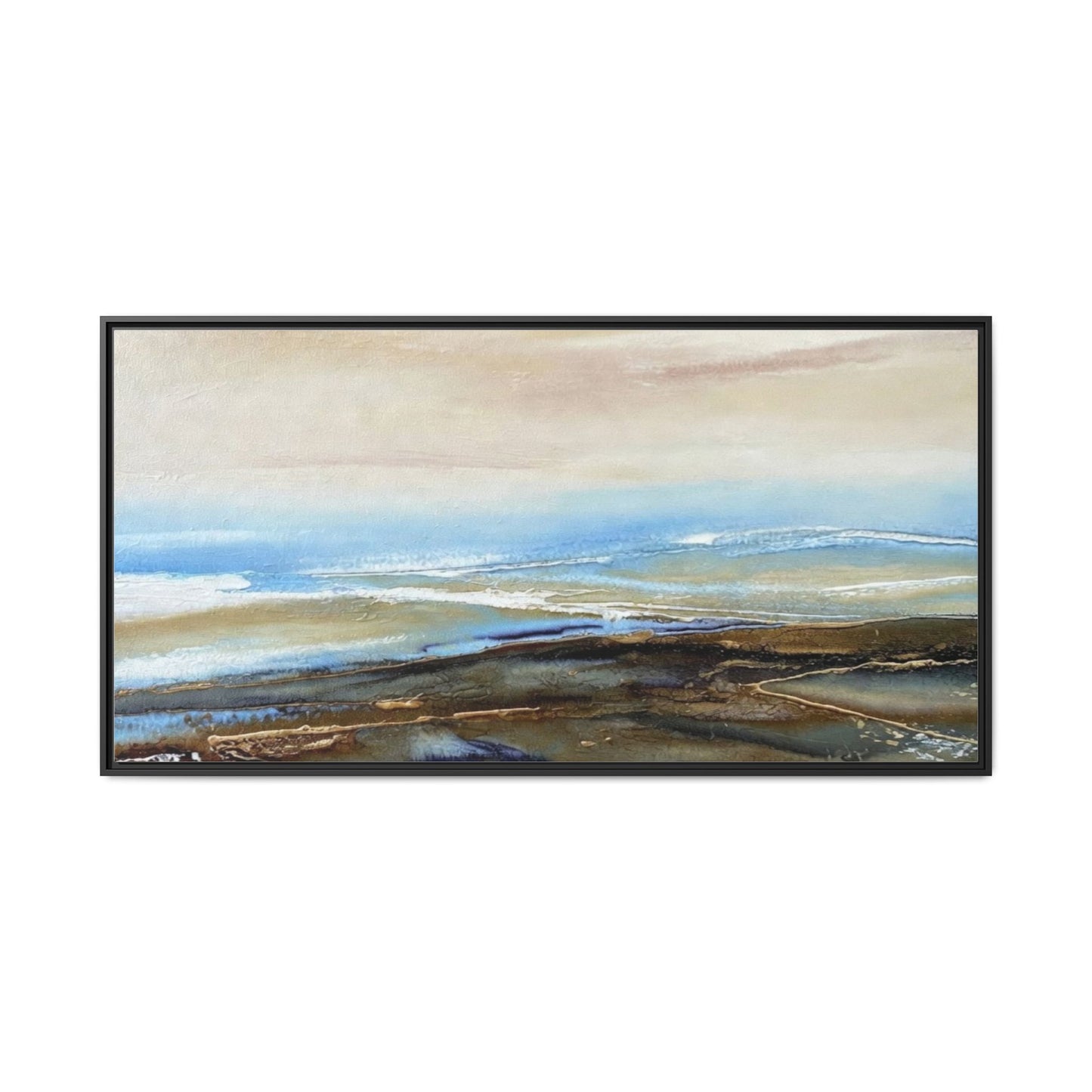 Framed Abstract Seascape Matte Canvas — Coastal Blue & Earth Tone Wall Art
