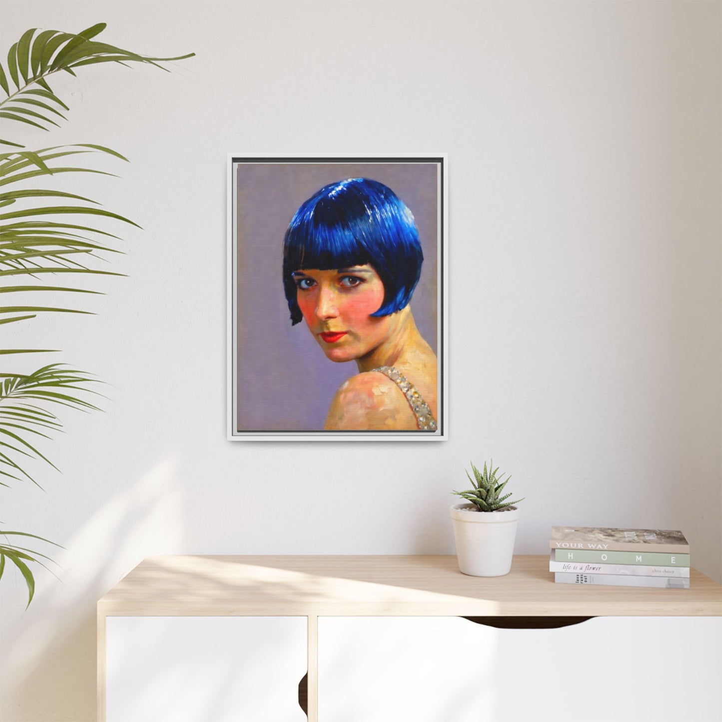 Framed Matte Canvas Art Print — Vintage Portrait with Blue Bob