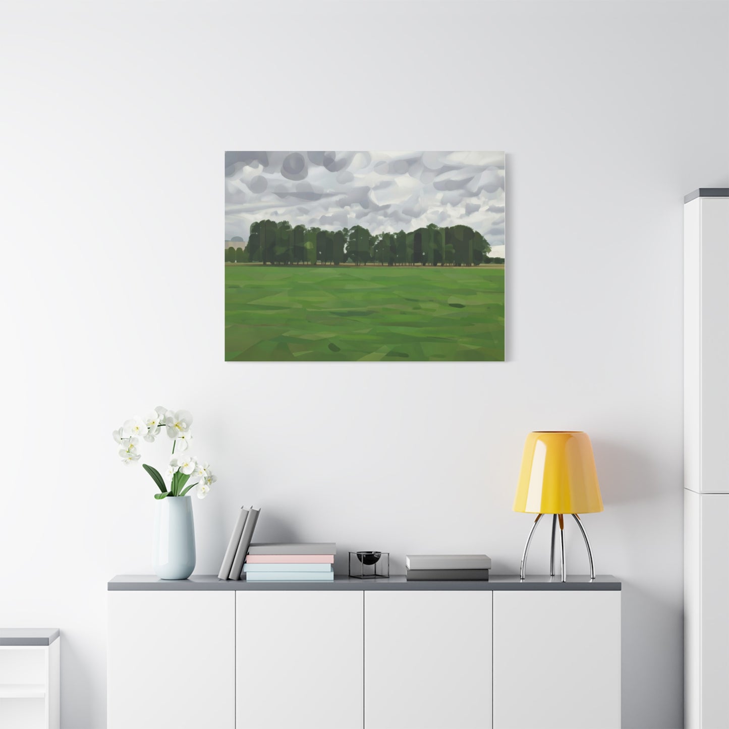 Green Field Landscape Canvas Print — Tranquil Park Scene Matte Stretched Canvas