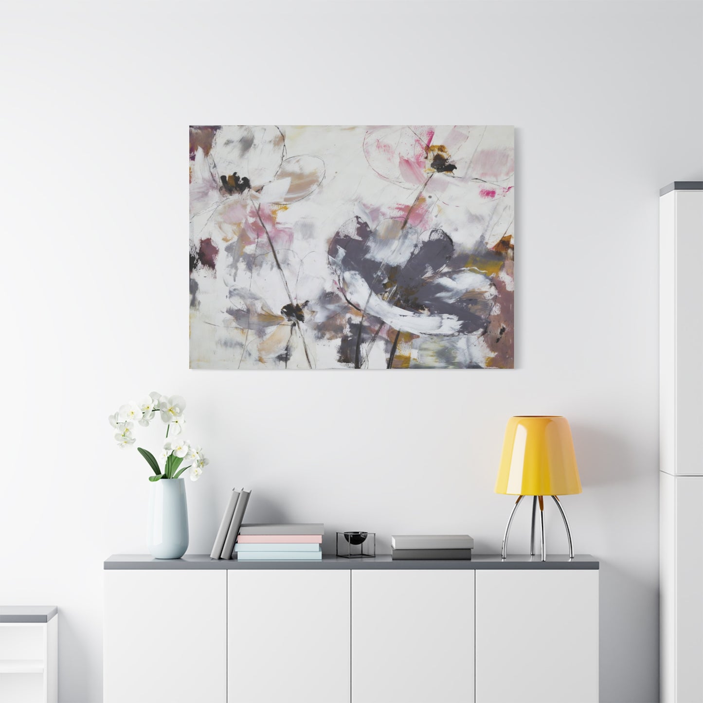 Abstract Floral Canvas Wall Art — Soft Neutral Blossoms Matte Stretched Canvas
