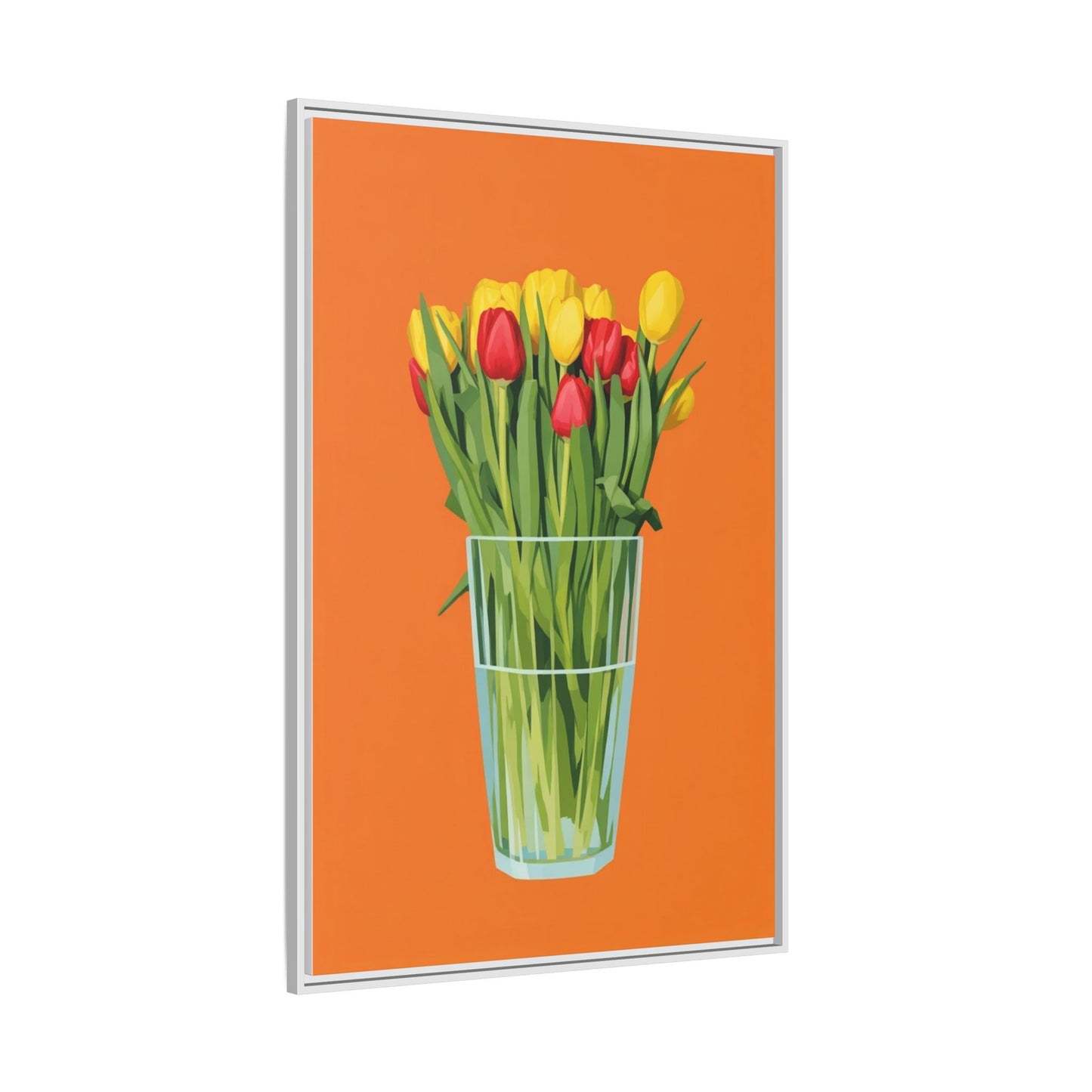 Framed Tulip Canvas Print — Colorful Tulips in Glass Vase