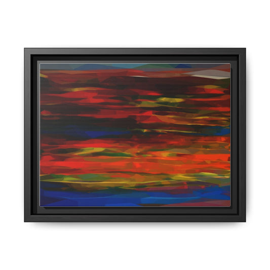 Abstract Multi-Color Matte Canvas Framed Wall Art — Bold Red & Blue Modern Painting