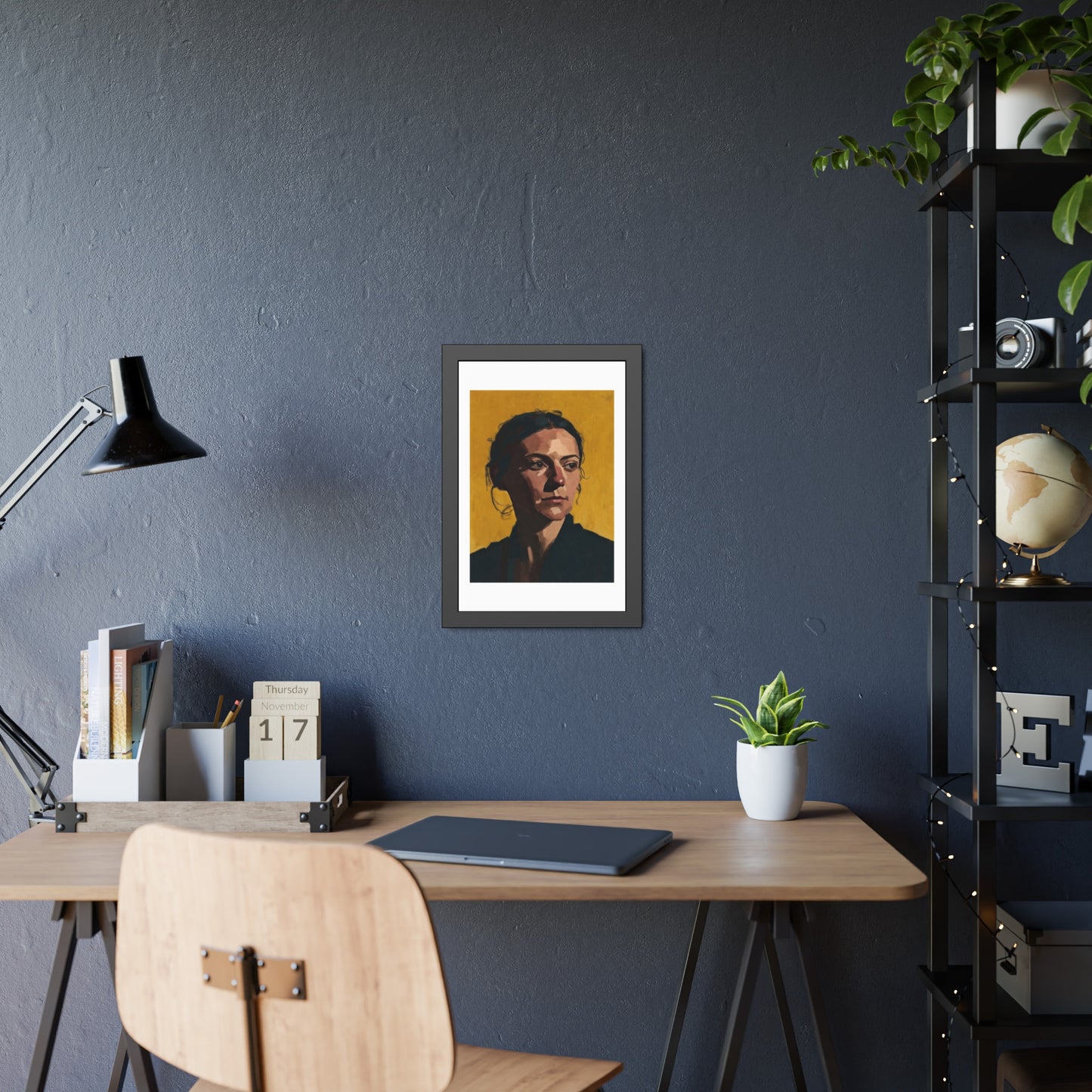Framed Portrait Poster — Modern Painted Portrait on Mustard Background