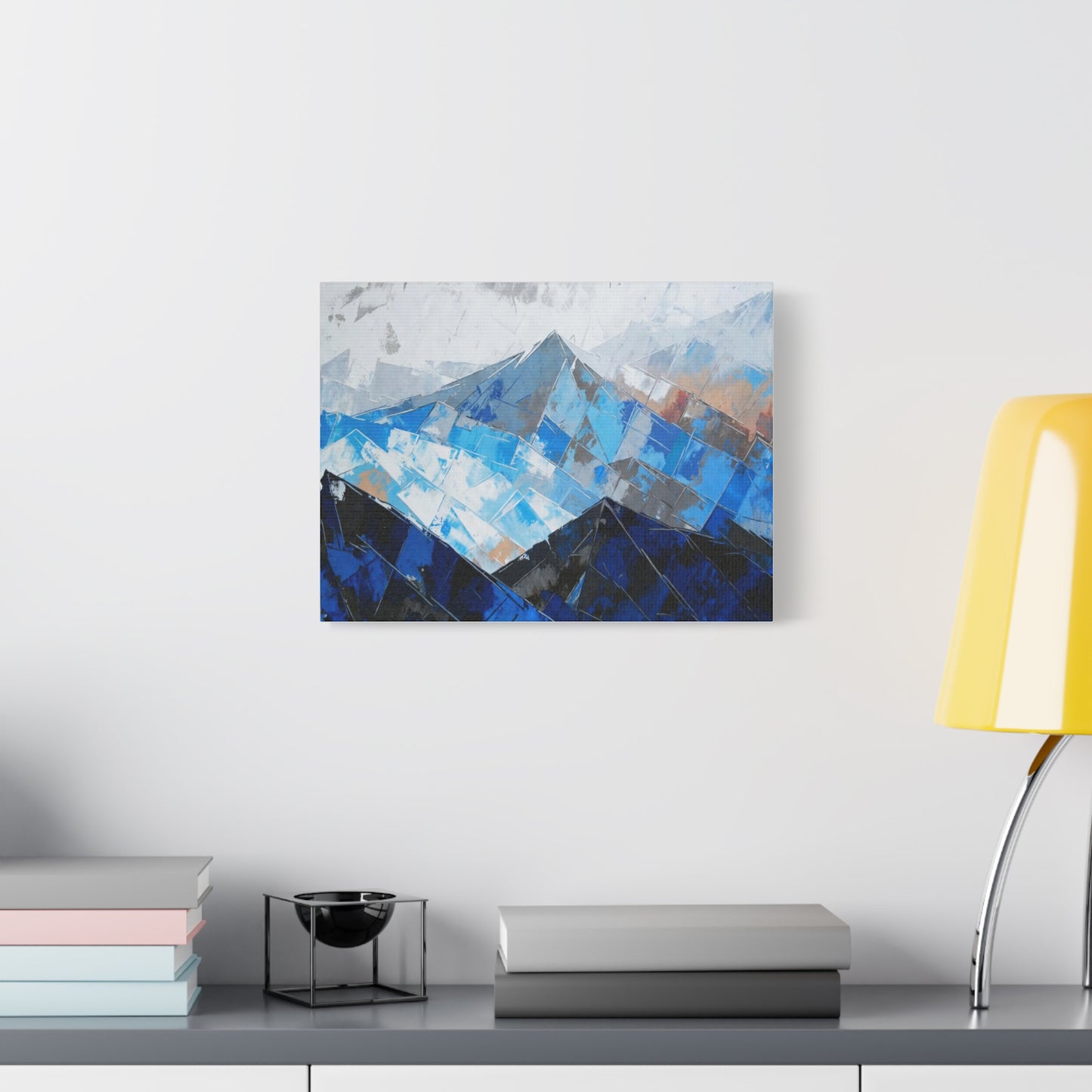 Blue Abstract Mountain Canvas Print – Modern Geometric Landscape Wall Art