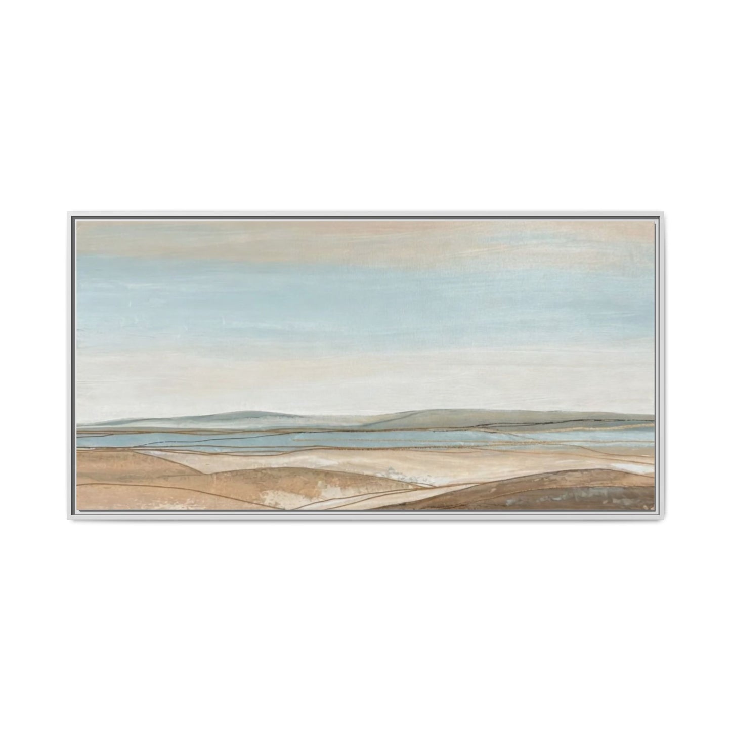Framed Abstract Landscape Matte Canvas — Serene Coastal Horizon Wall Art
