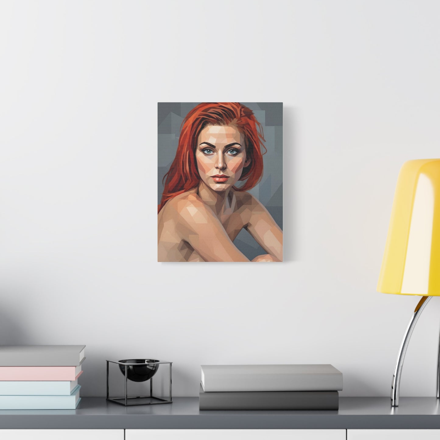 Geometric Redhead Portrait Matte Canvas Print — Modern Pop Art Wall Decor