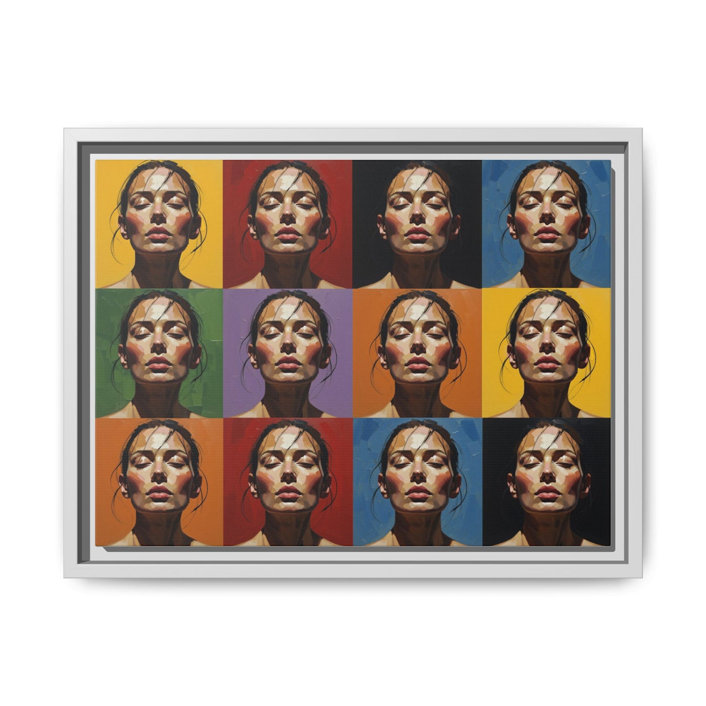Pop Art Portrait Matte Canvas Print — Framed Multi-Color Grid