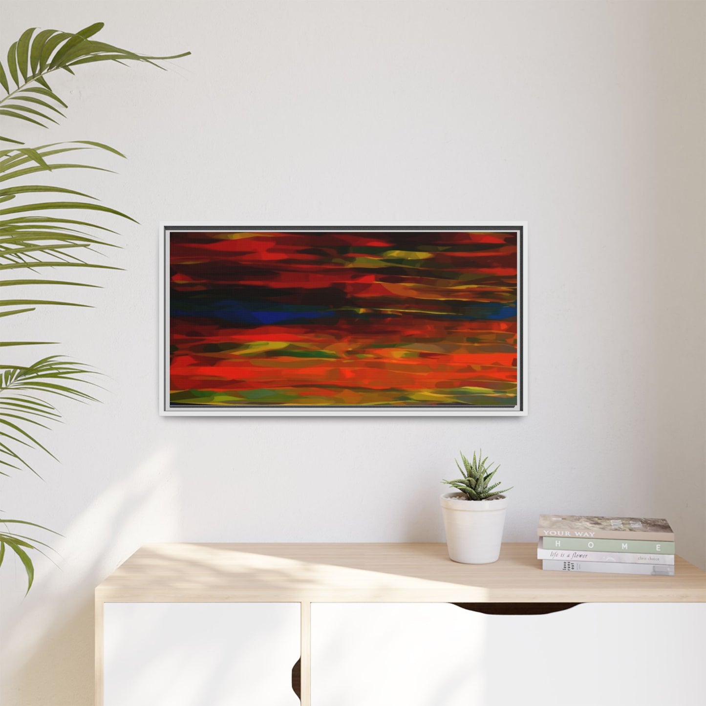 Abstract Multi-Color Matte Canvas Framed Wall Art — Bold Red & Blue Modern Painting