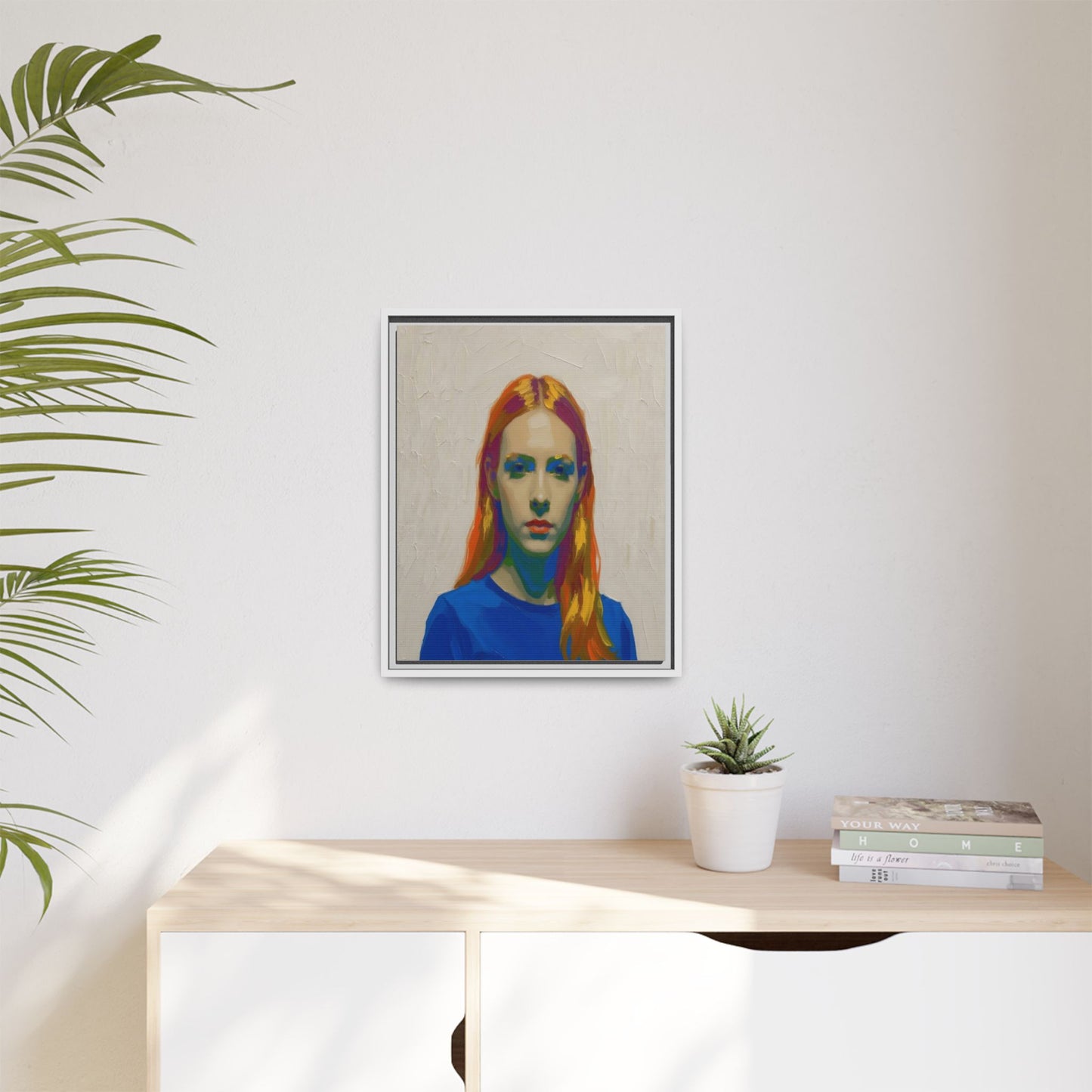 Framed Matte Canvas Portrait — Vibrant Multi‑Color Girl Art Print