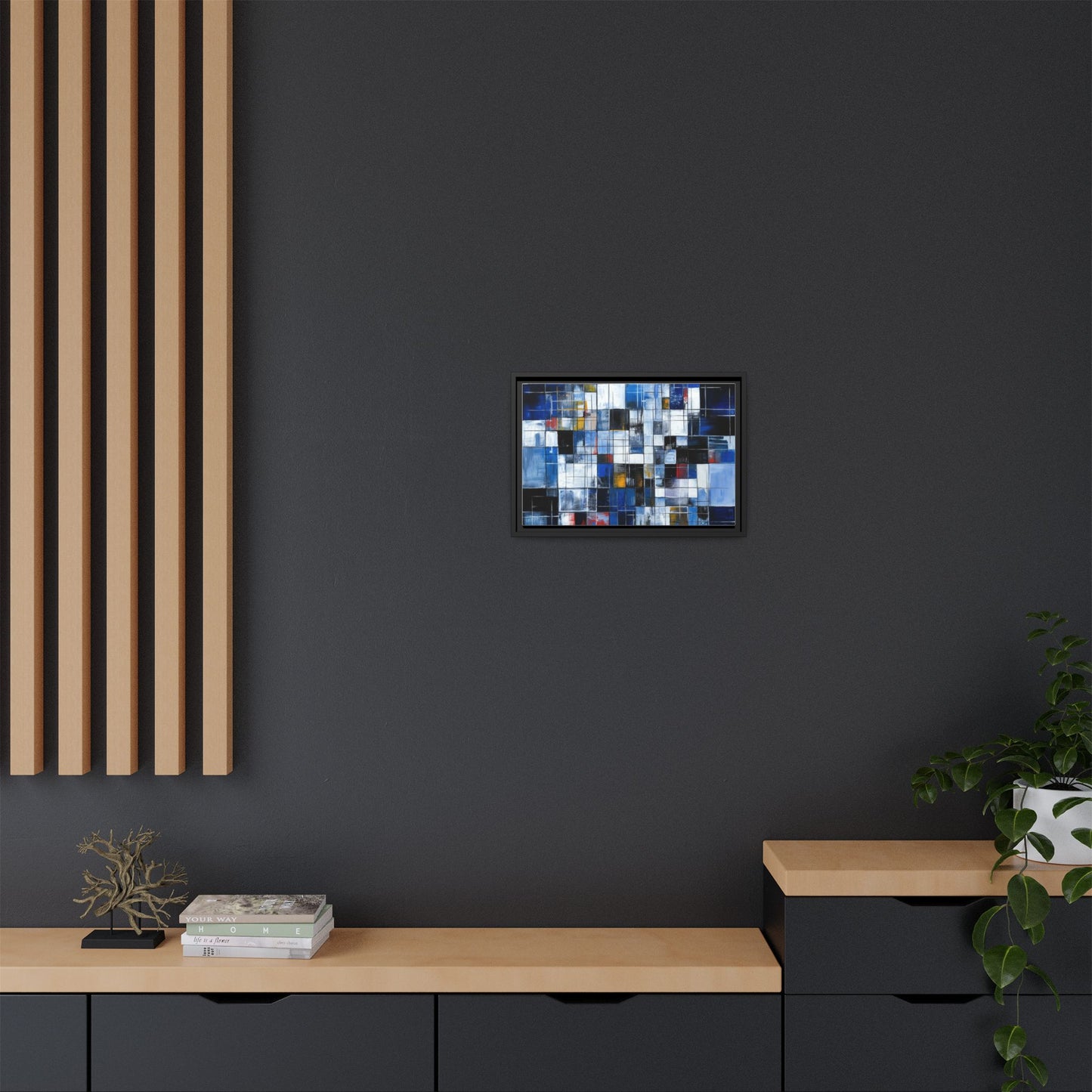 Abstract Blue Grid Matte Canvas Framed Art Print