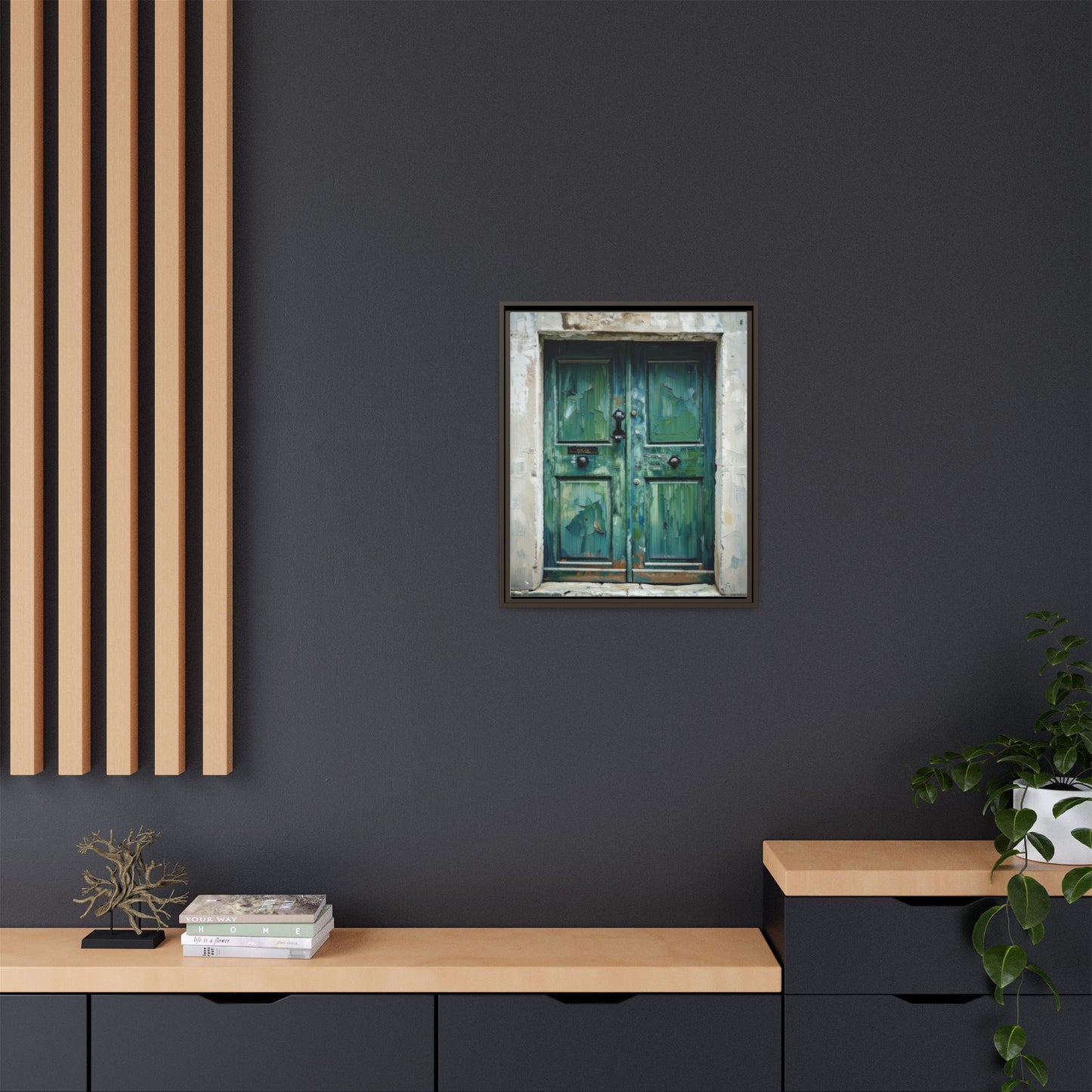 Framed Matte Canvas Art — Weathered Green Door Wall Print