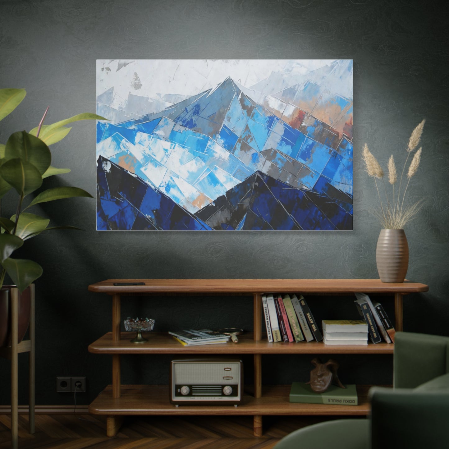 Blue Abstract Mountain Canvas Print – Modern Geometric Landscape Wall Art