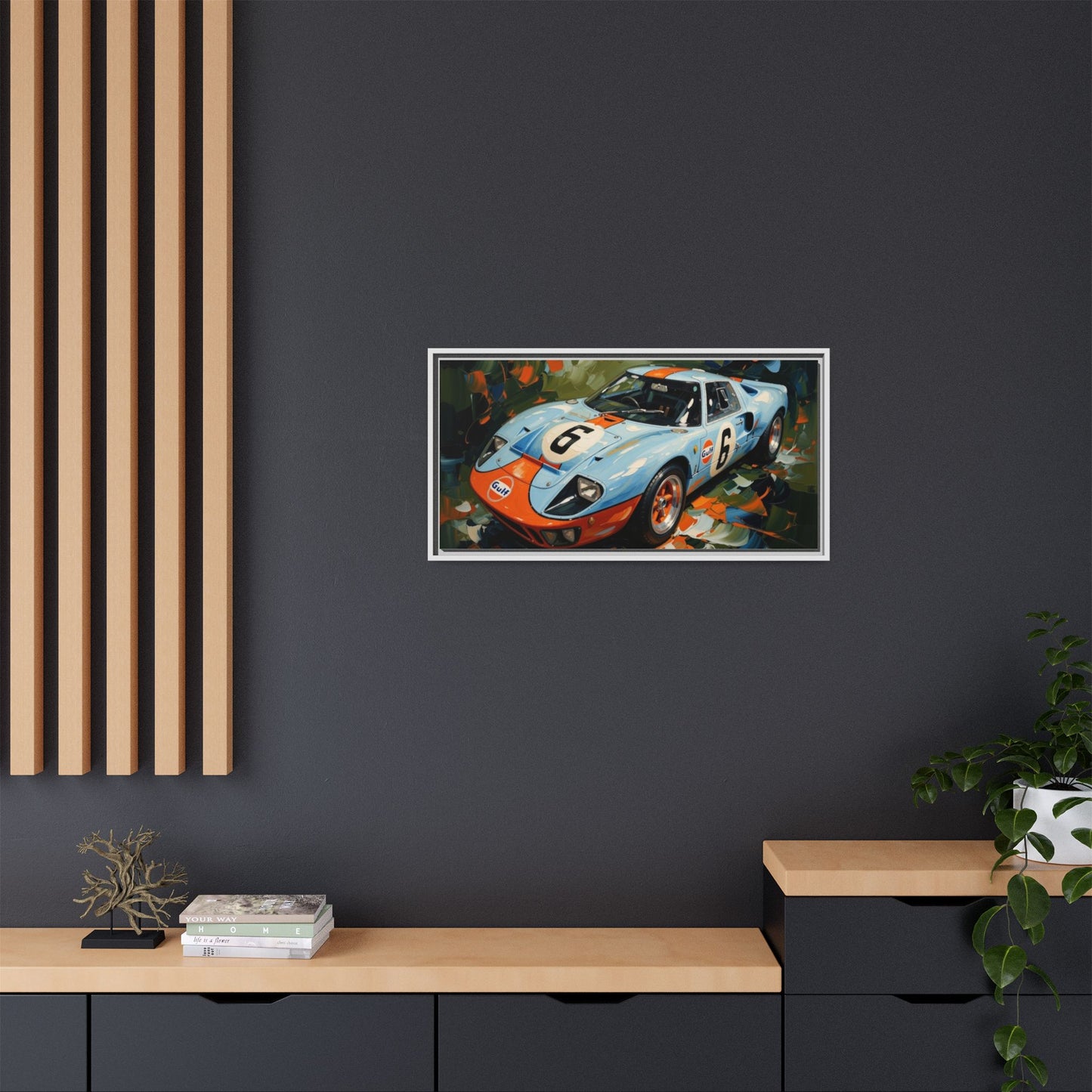 Gulf Racing GT40 Matte Framed Canvas — Vintage Sports Car Wall Art