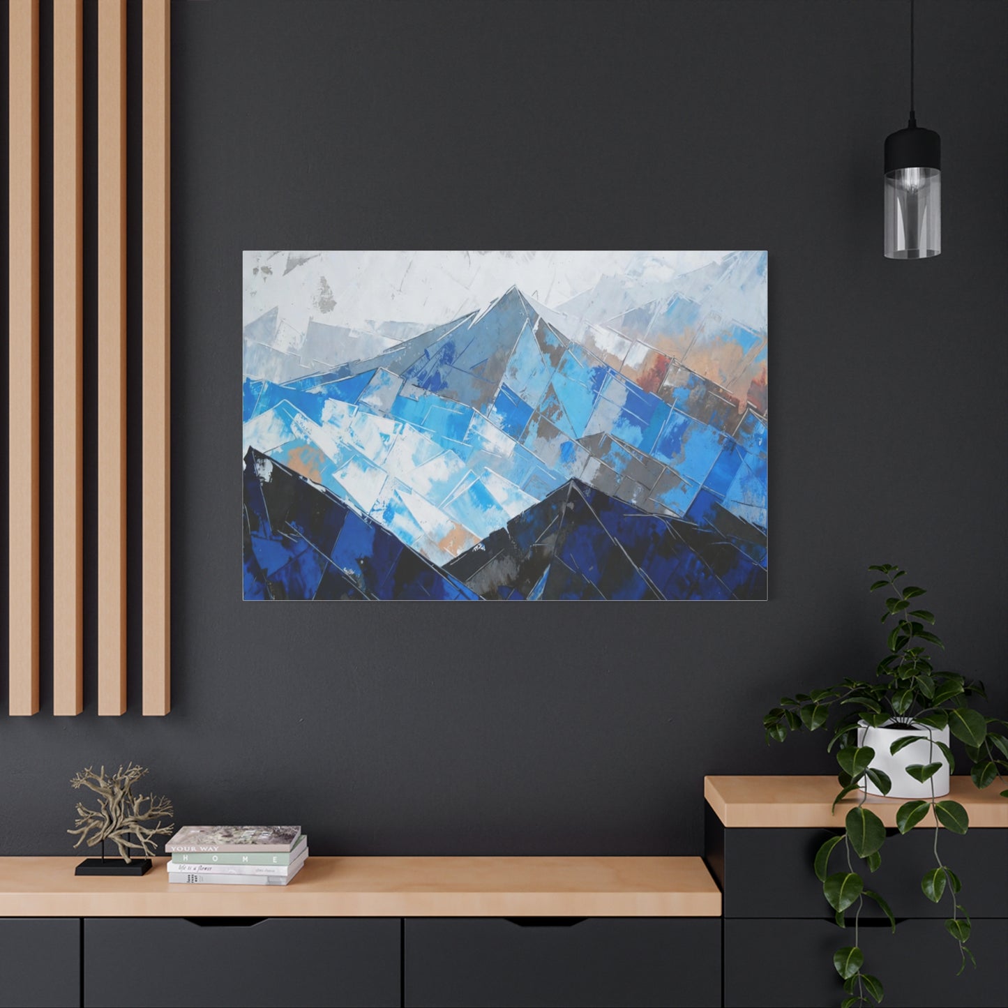 Blue Abstract Mountain Canvas Print – Modern Geometric Landscape Wall Art