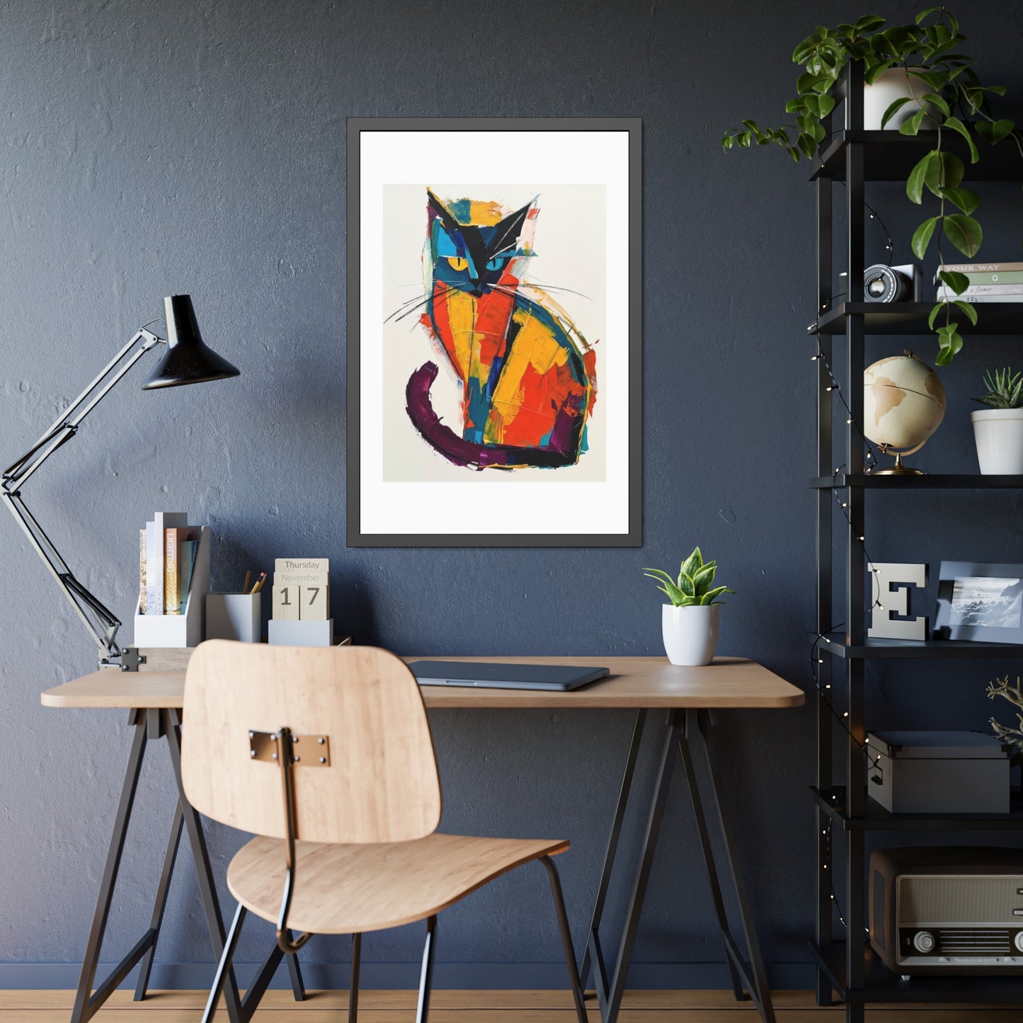 Colorful Abstract Cat Framed Poster