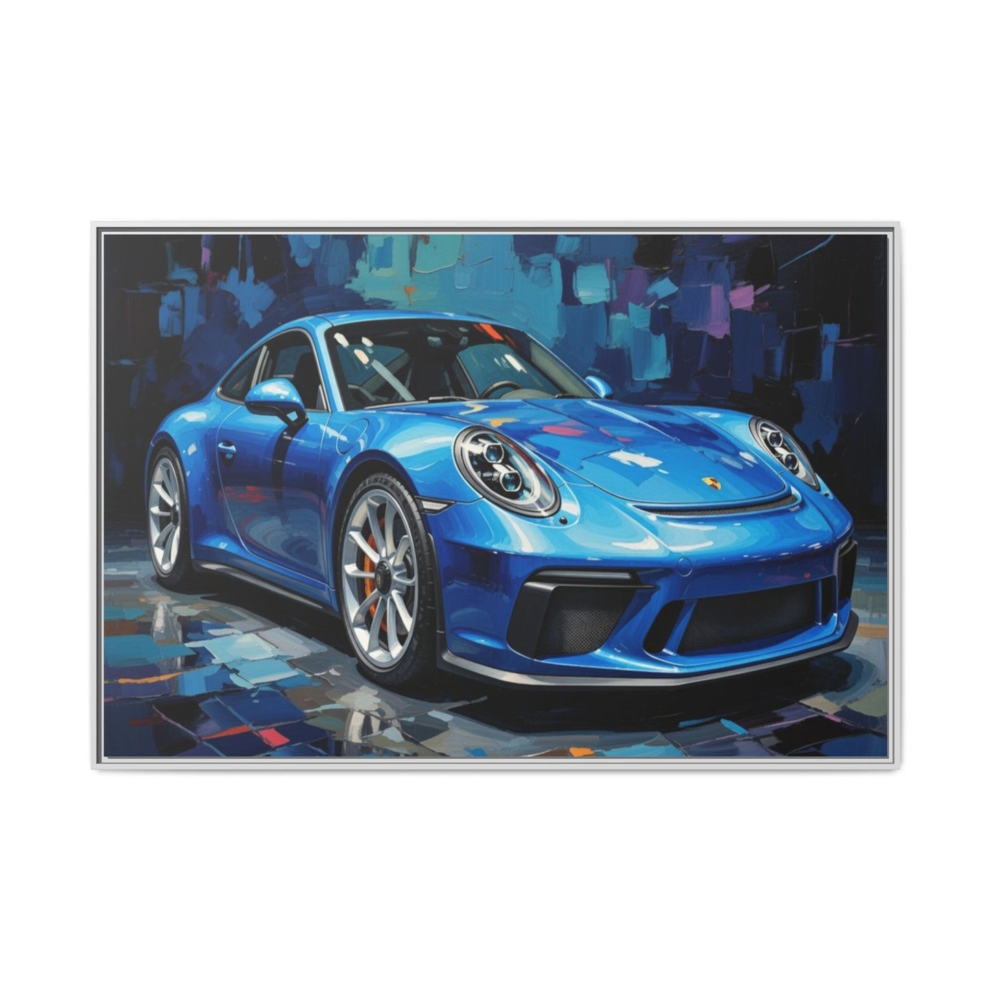 Blue Sports Car Matte Canvas Framed Print — Modern Automotive Wall Art