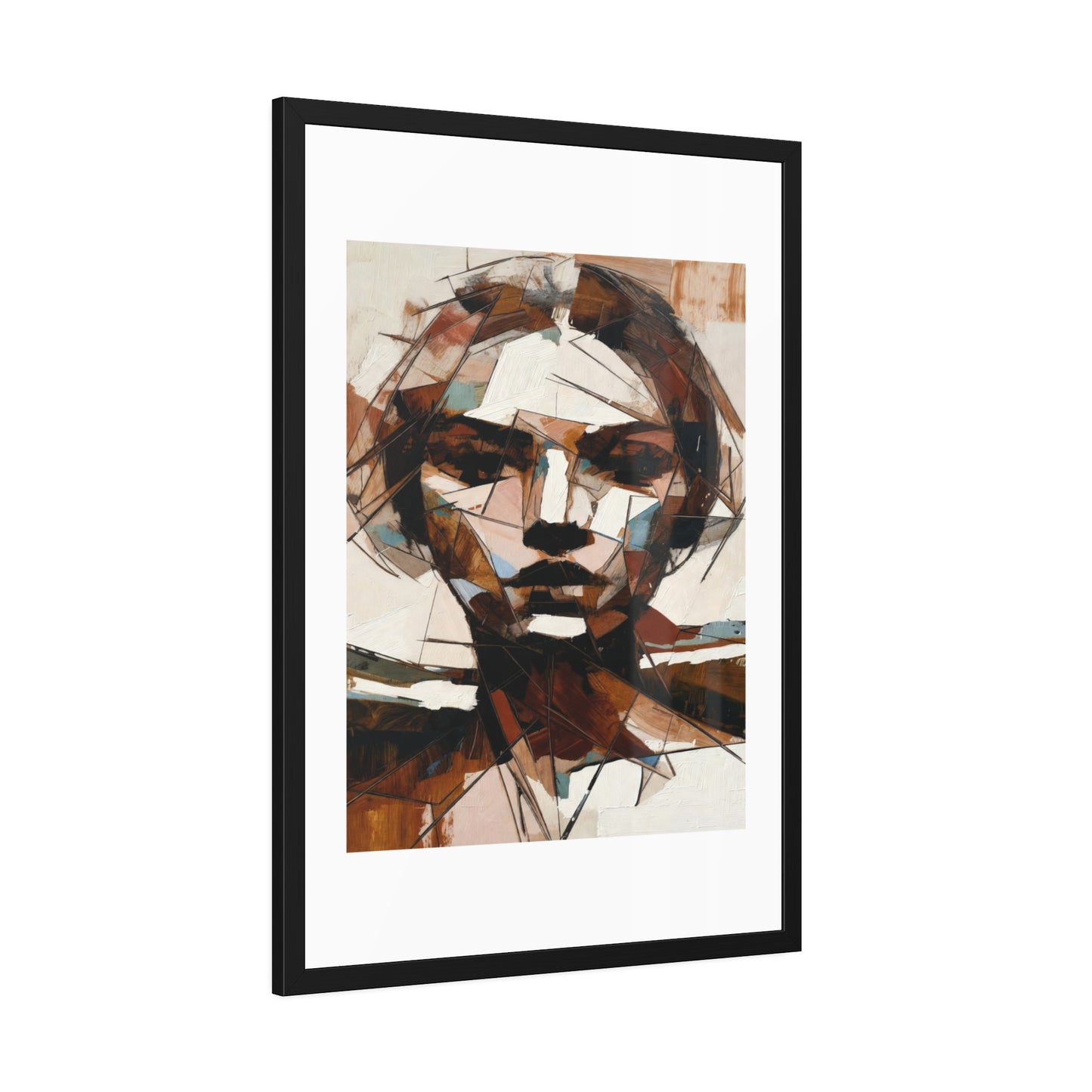 Abstract Cubist Portrait Framed Art Print — Modern Neutral Wall Decor