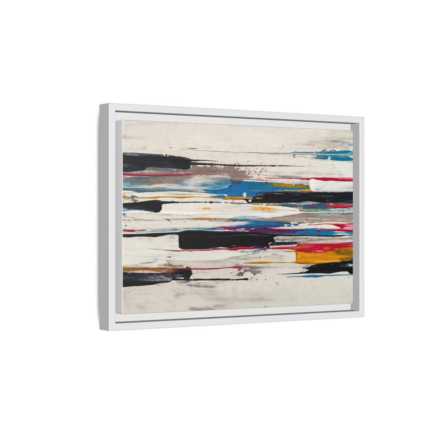 Abstract Multi-Color Framed Canvas Wall Art — Modern Horizontal Brushstroke Print