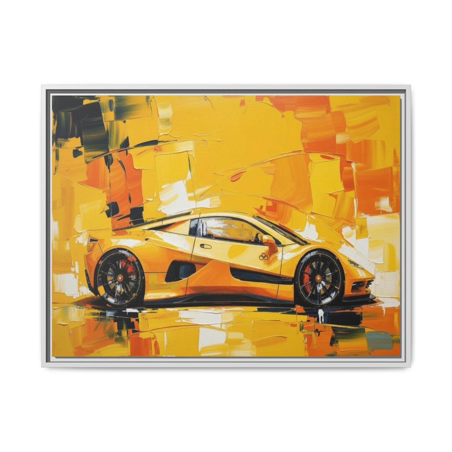 Yellow Sports Car Abstract Matte Canvas Framed Print