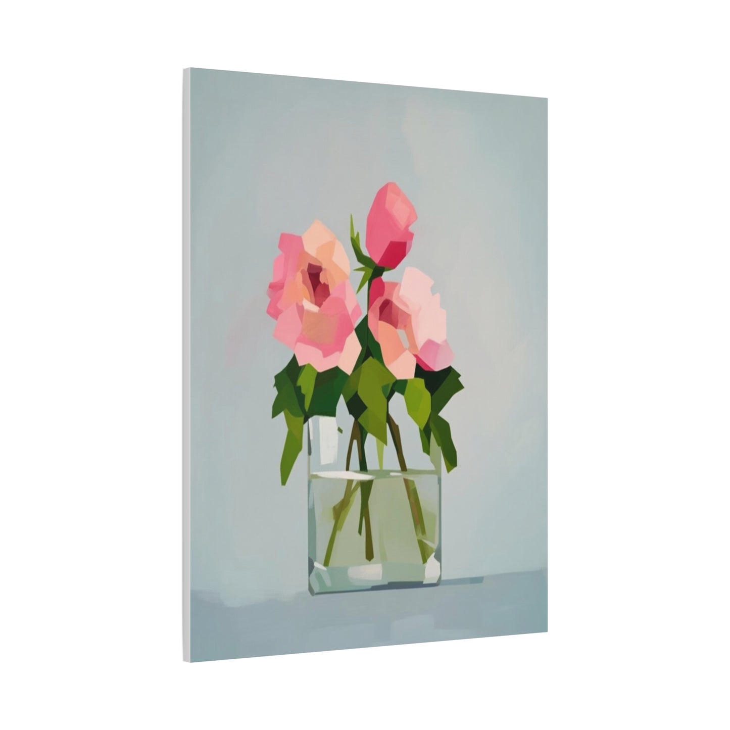 Pink Roses in Square Vase - Matte Stretched Canvas Wall Art