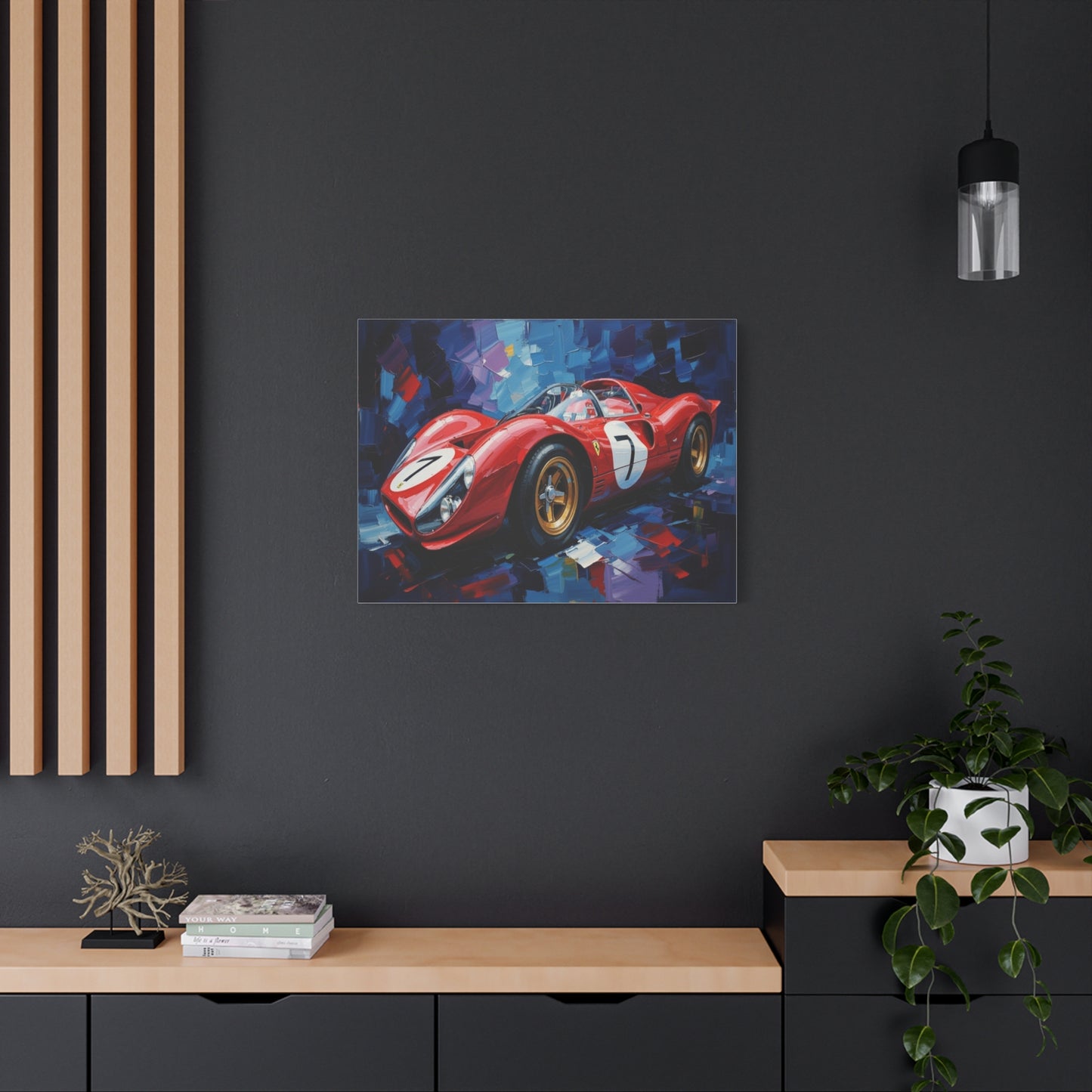 Vintage Ferrari Racing Car Canvas Print — Red Classic Sports Car Artwork (Matte Stretched)